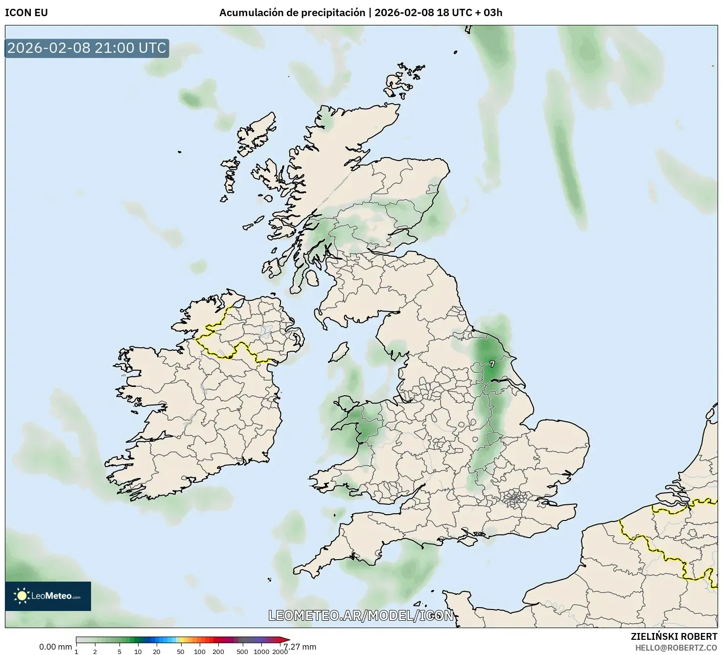 ICON model - Reino Unido, Acumulación de precipitación
