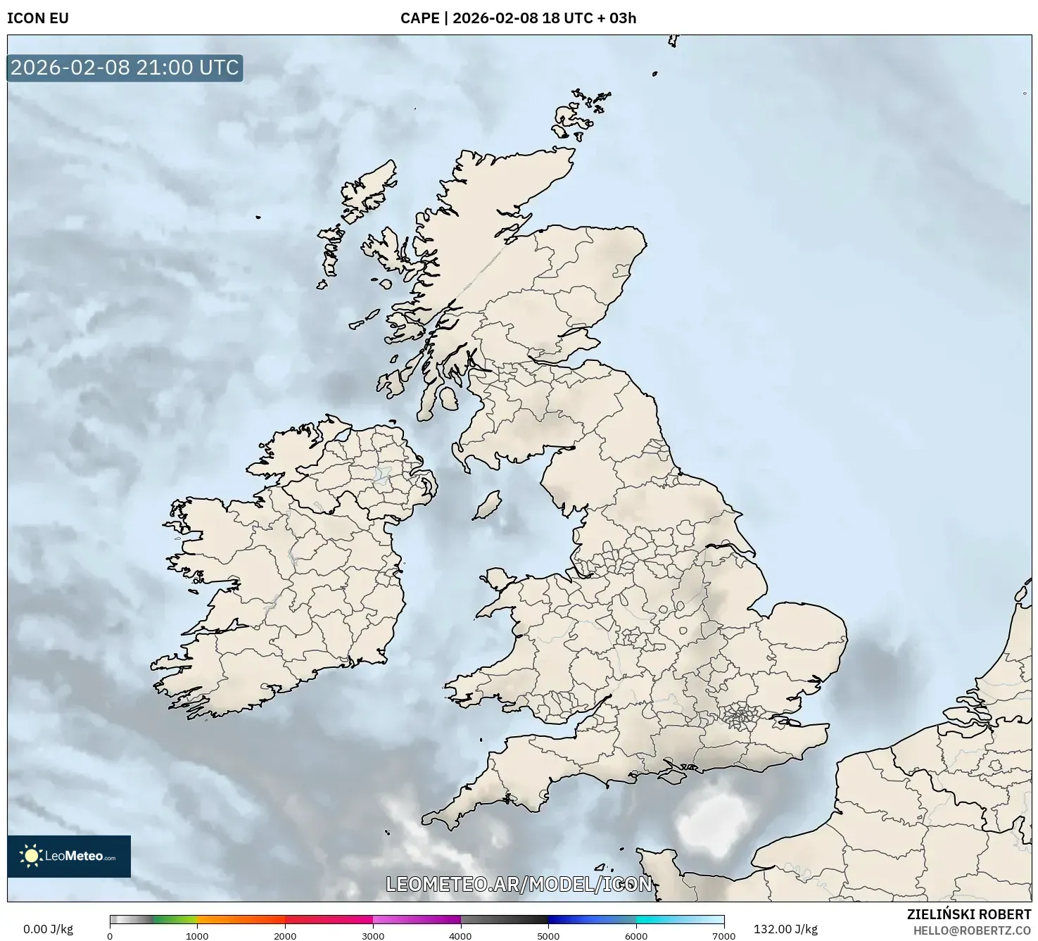 ICON model - Reino Unido, CAPE