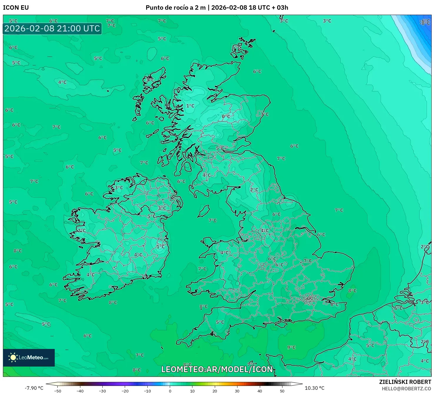 ICON model - Reino Unido, Punto de rocío a 2 m