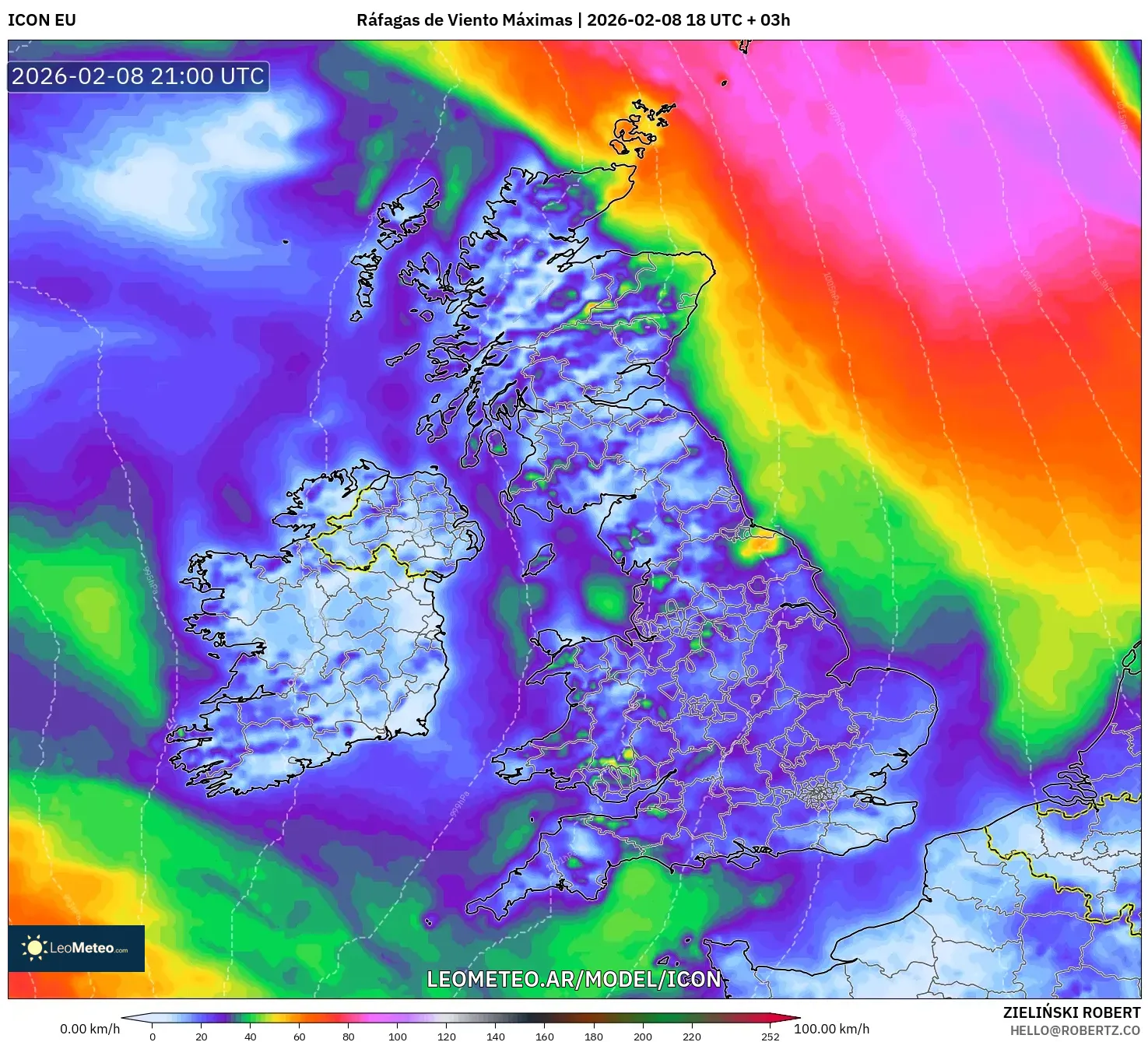 ICON model - Reino Unido, Ráfagas de Viento Máximas