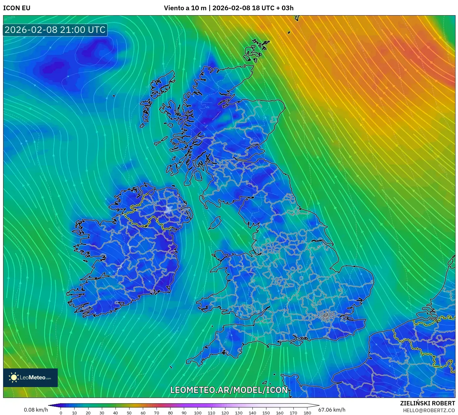 ICON model - Reino Unido, Viento a 10 m