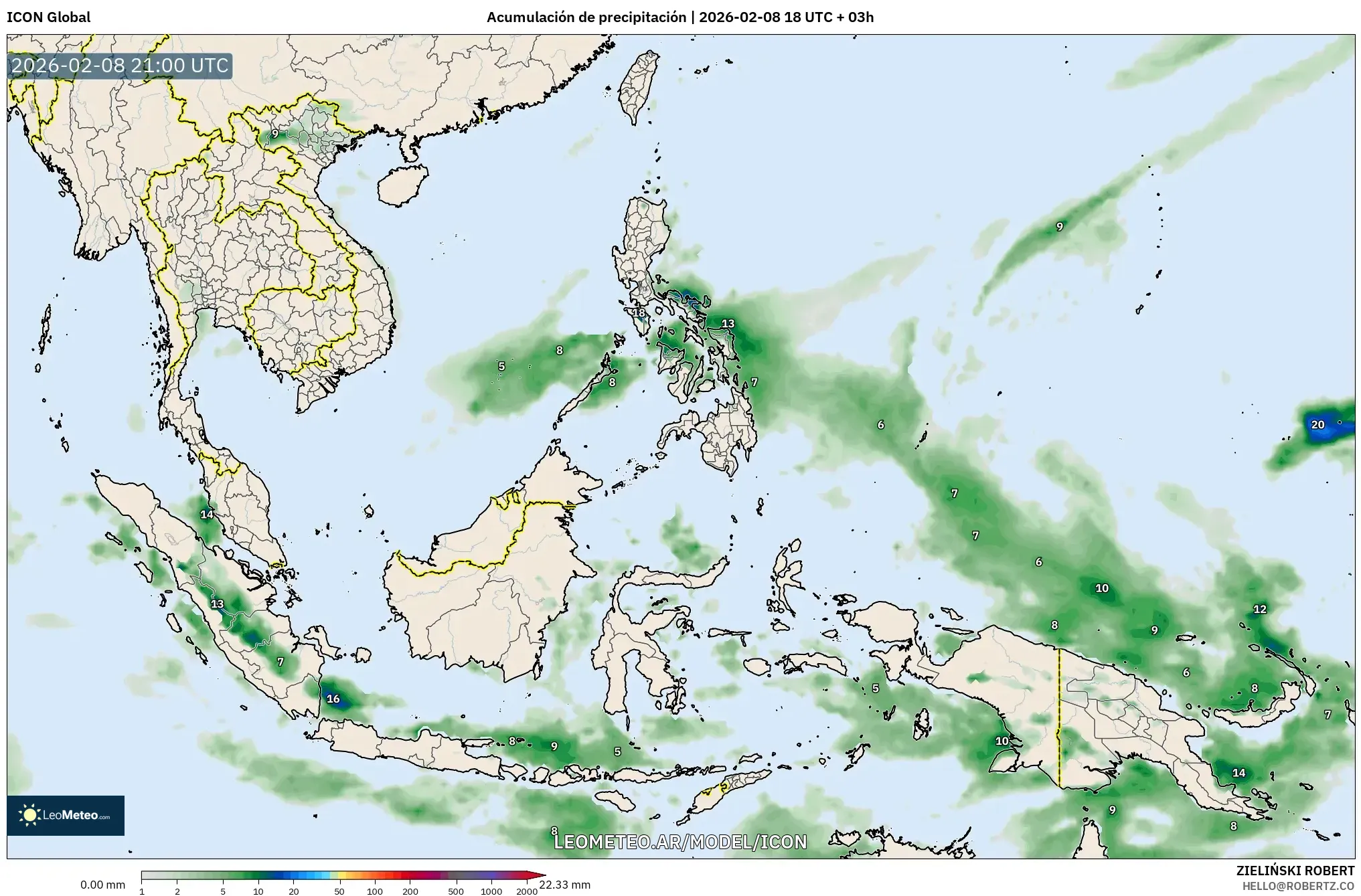 ICON model - Sudeste Asiático, Acumulación de precipitación