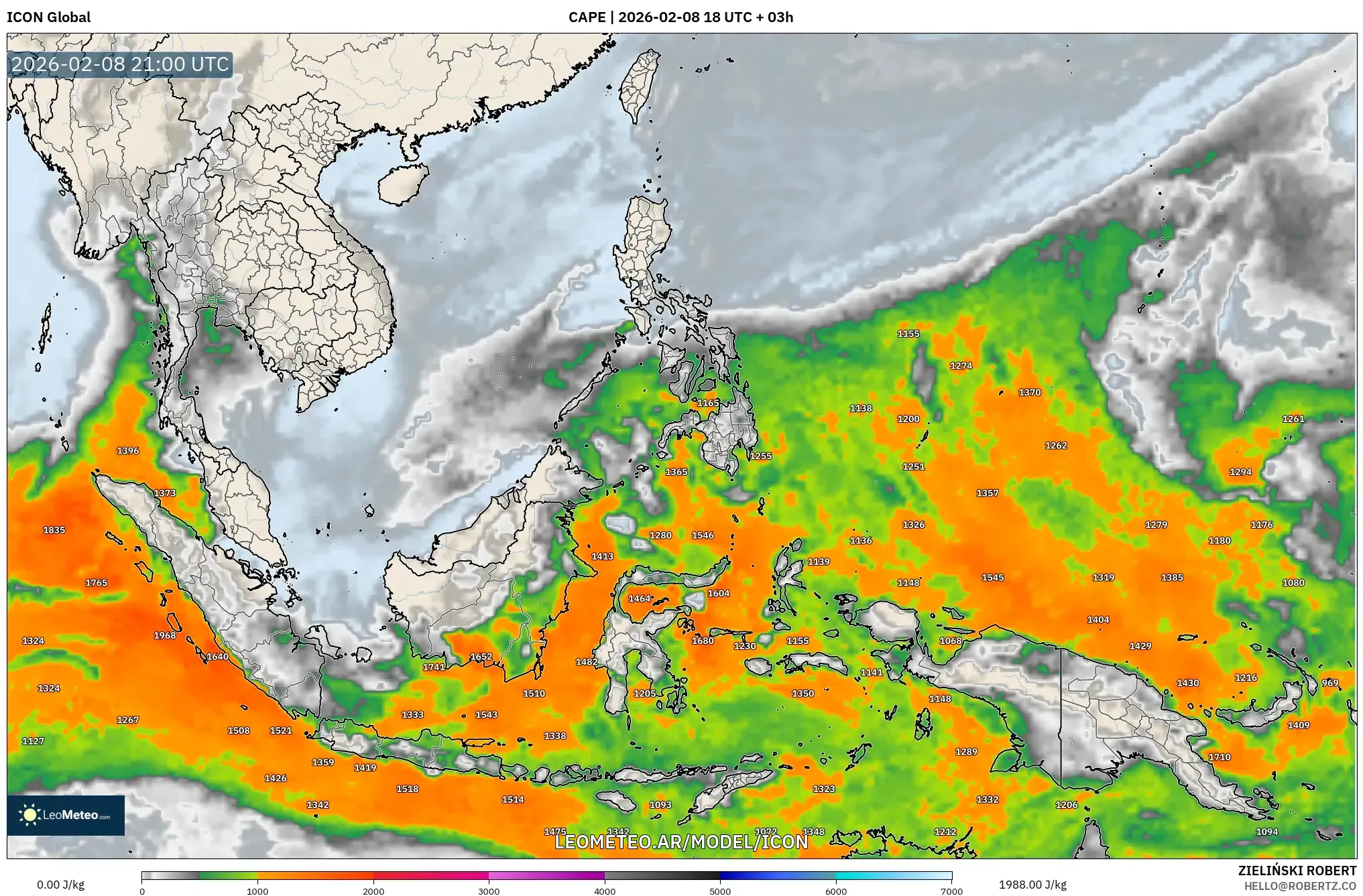ICON model - Sudeste Asiático, CAPE