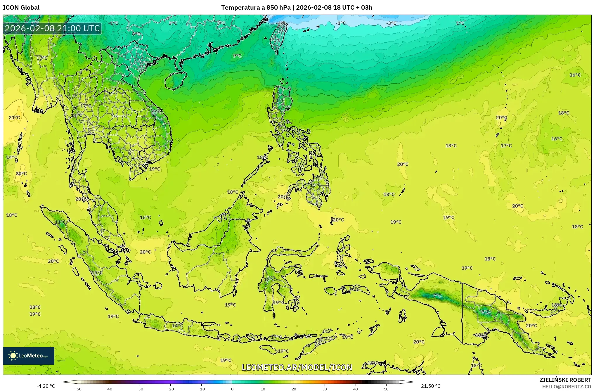 ICON model - Sudeste Asiático, Temperatura a 850 hPa