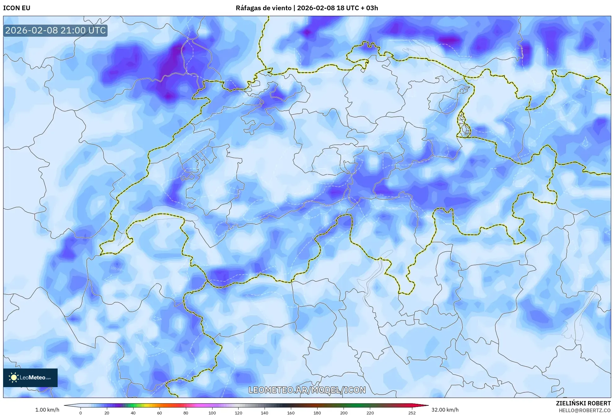ICON model - Suiza, Ráfagas de viento