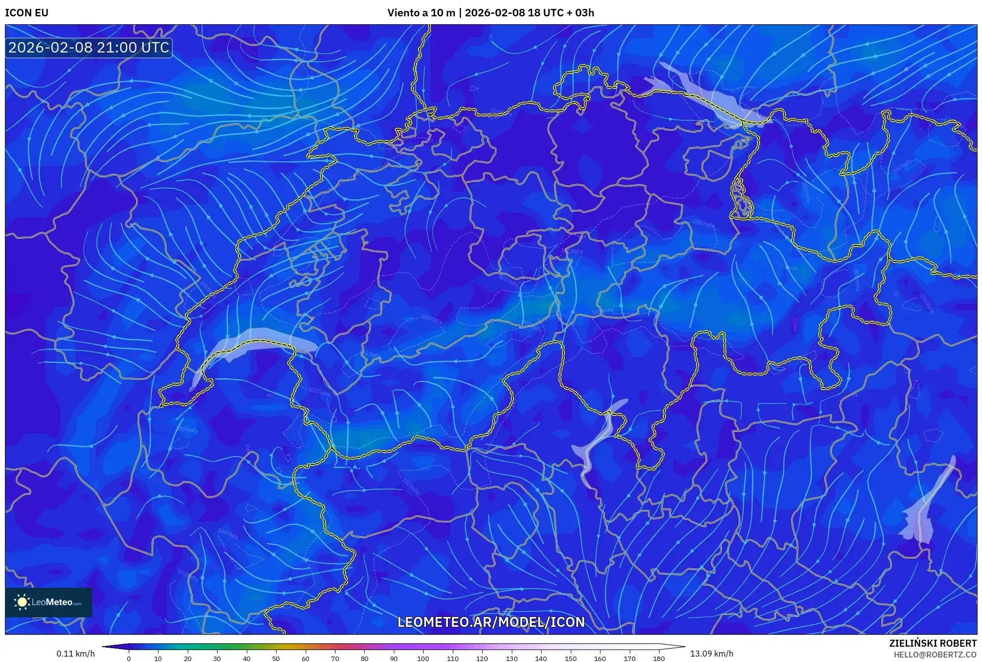 ICON model - Suiza, Viento a 10 m