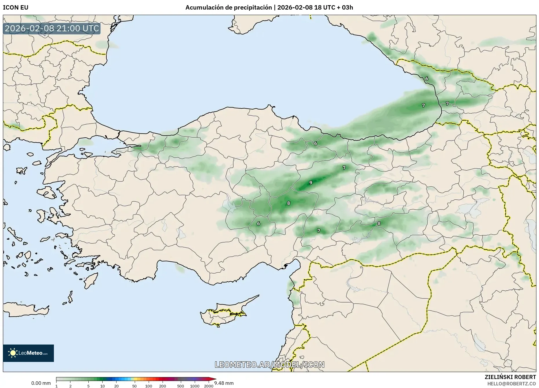 ICON model - Turquía, Acumulación de precipitación