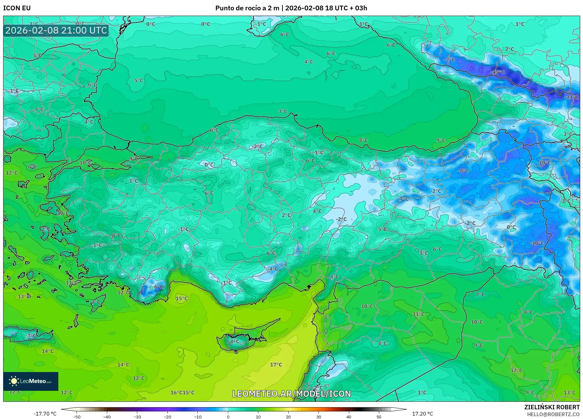 ICON model - Turquía, Punto de rocío a 2 m