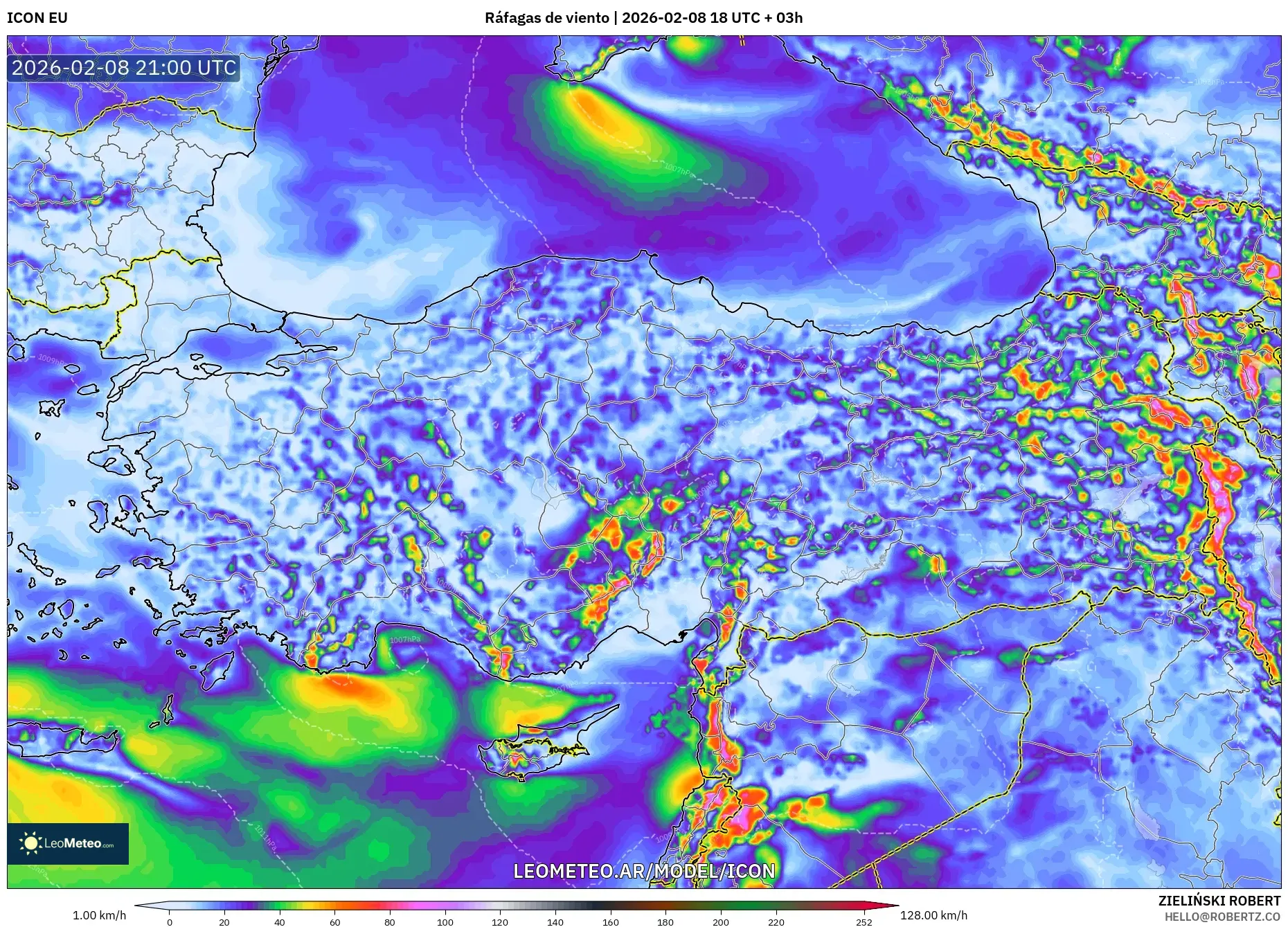 ICON model - Turquía, Ráfagas de viento