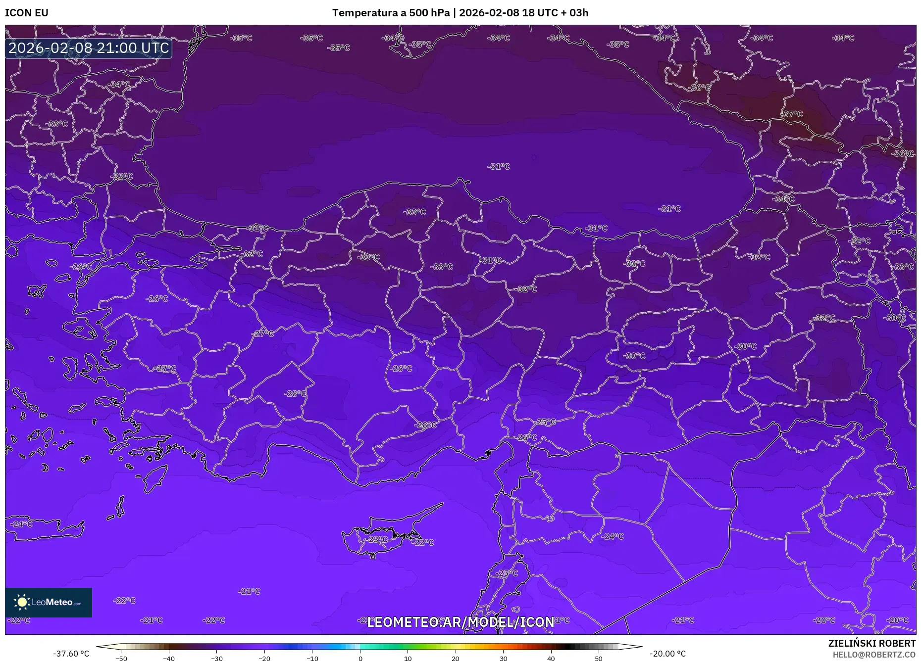 ICON model - Turquía, Temperatura a 500 hPa