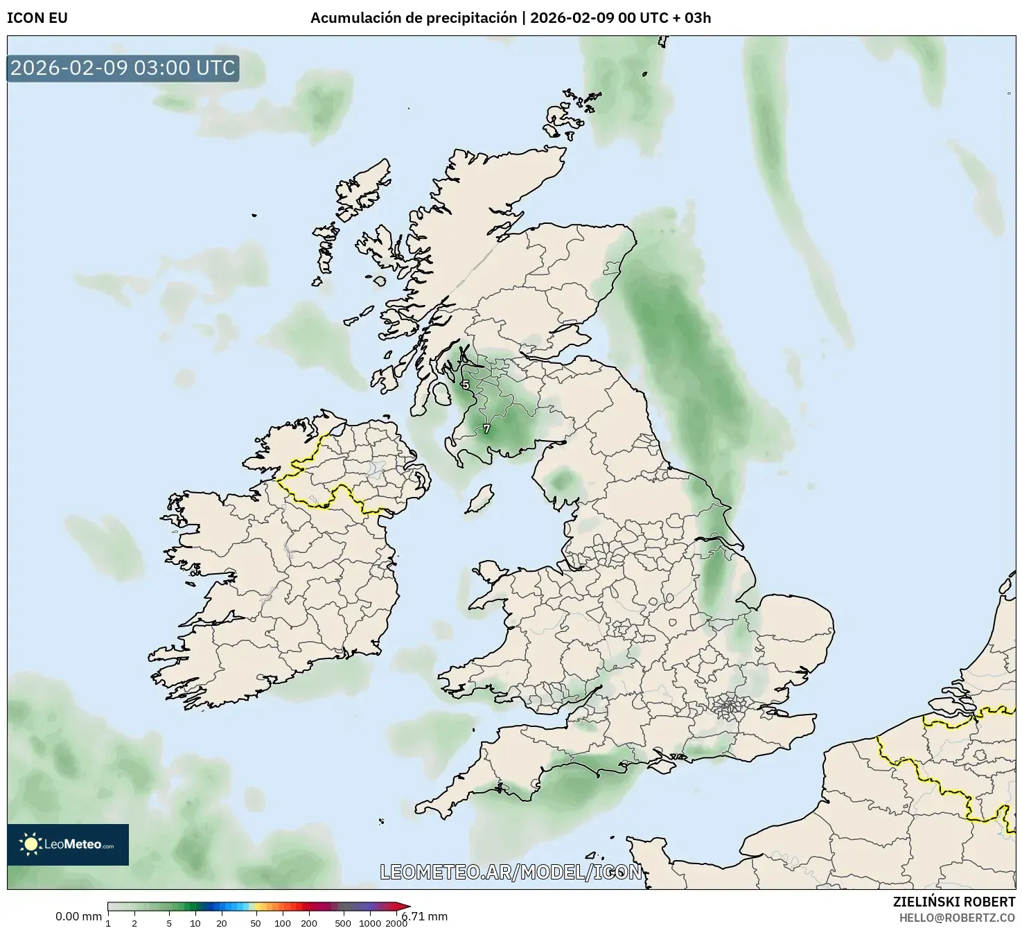 ICON model - Reino Unido, Acumulación de precipitación