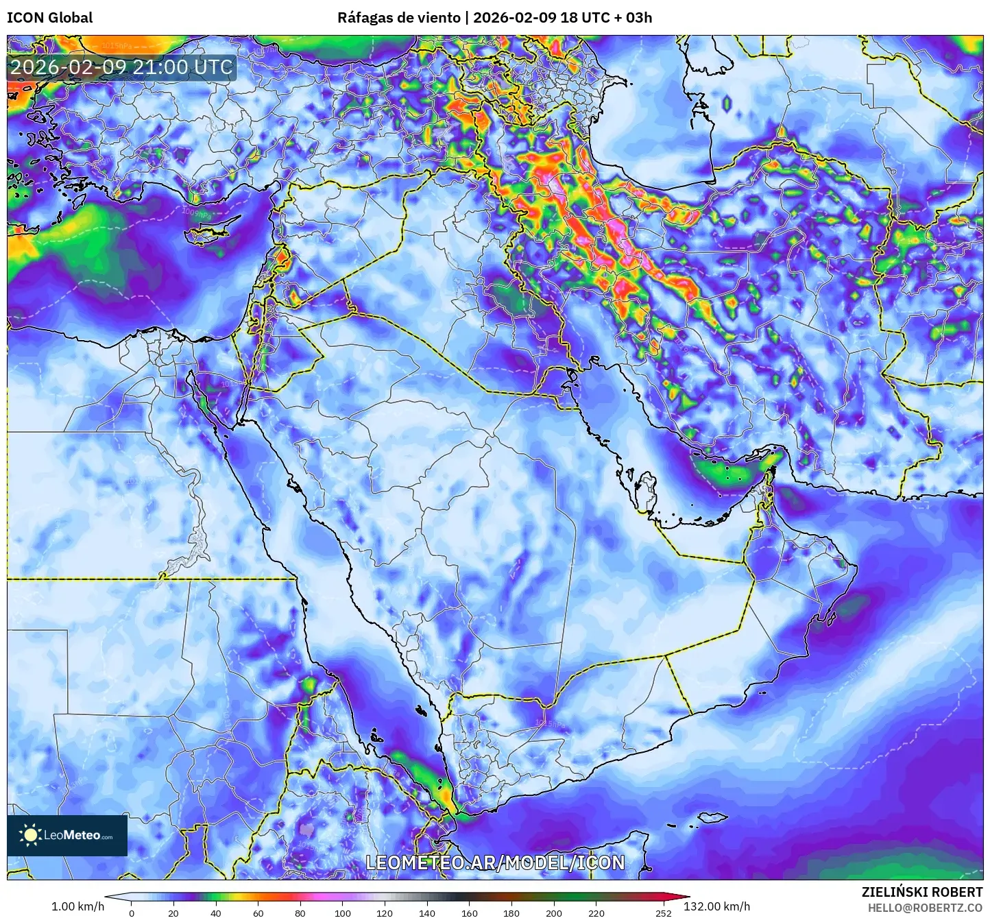 ICON model - Oriente Medio, Ráfagas de viento