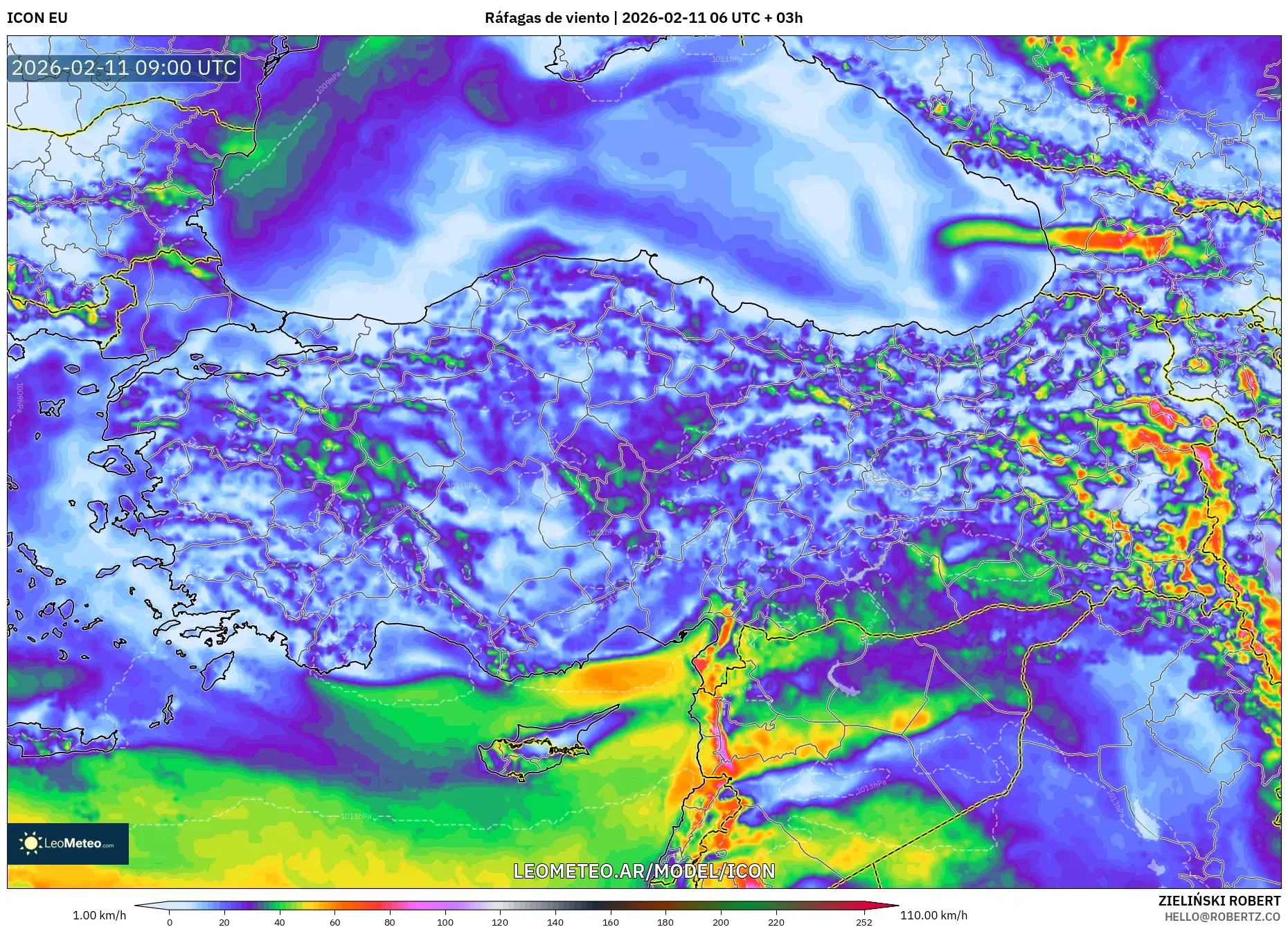ICON model - Turquía, Ráfagas de viento