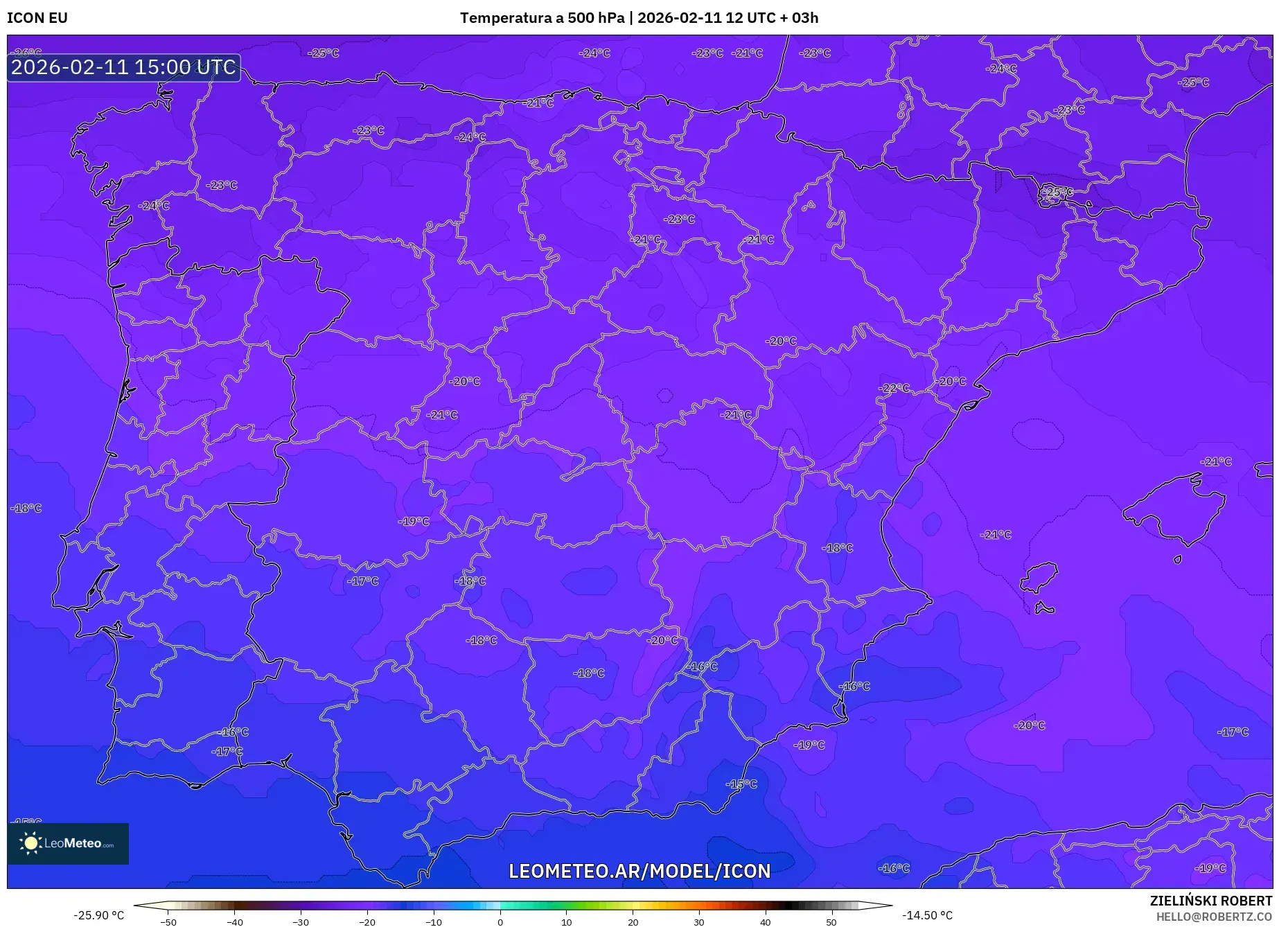 ICON model - España, Temperatura a 500 hPa