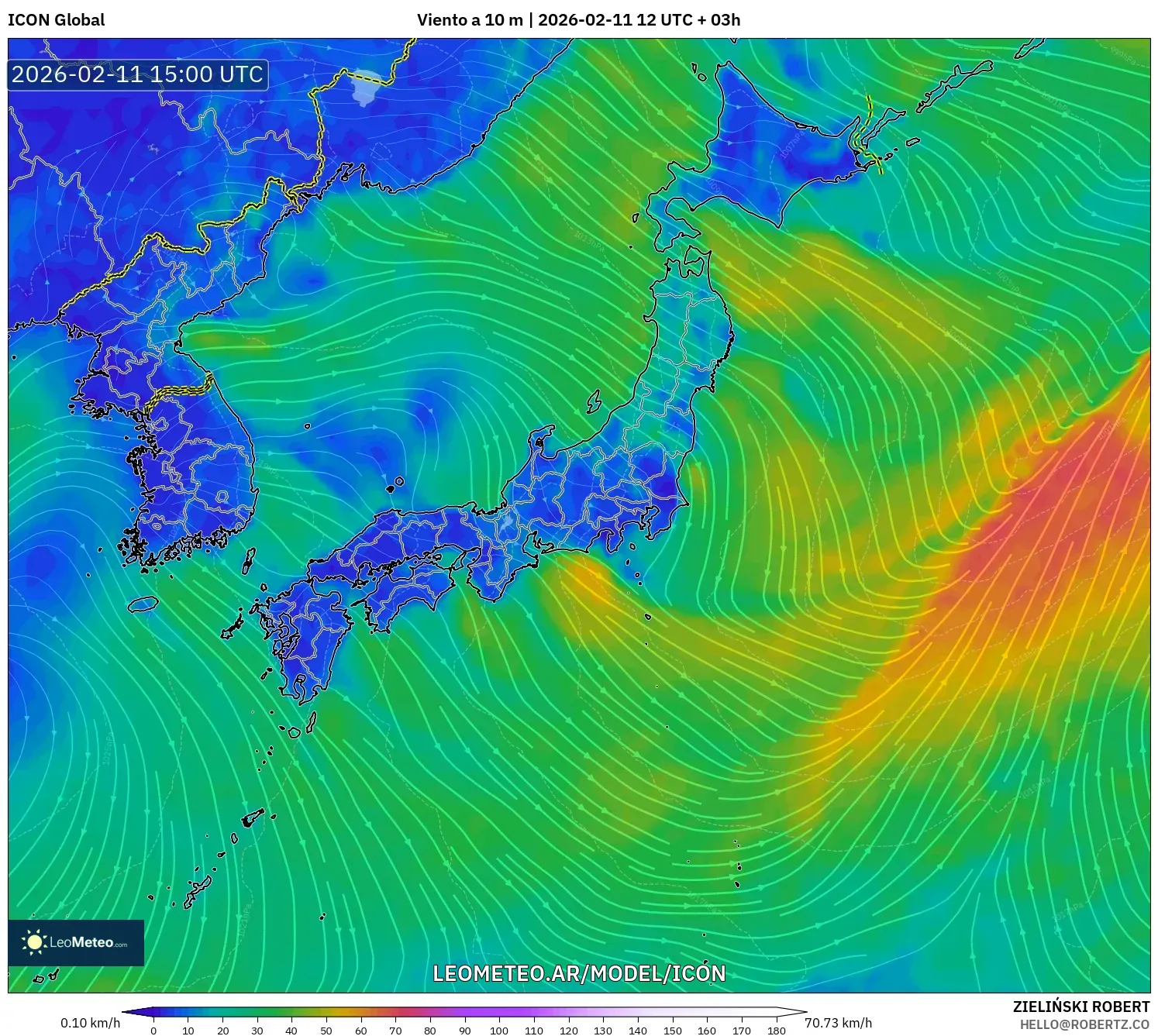 ICON model - Japón, Viento a 10 m