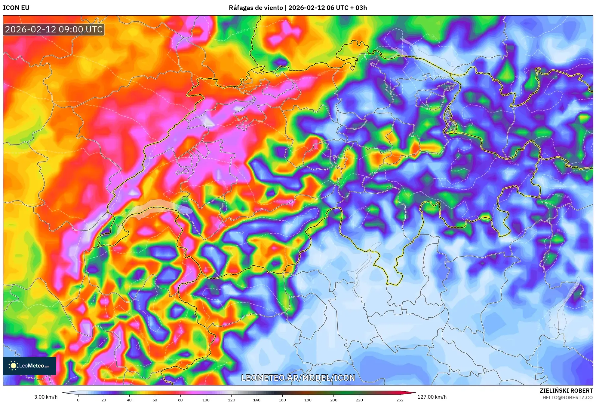 ICON model - Suiza, Ráfagas de viento
