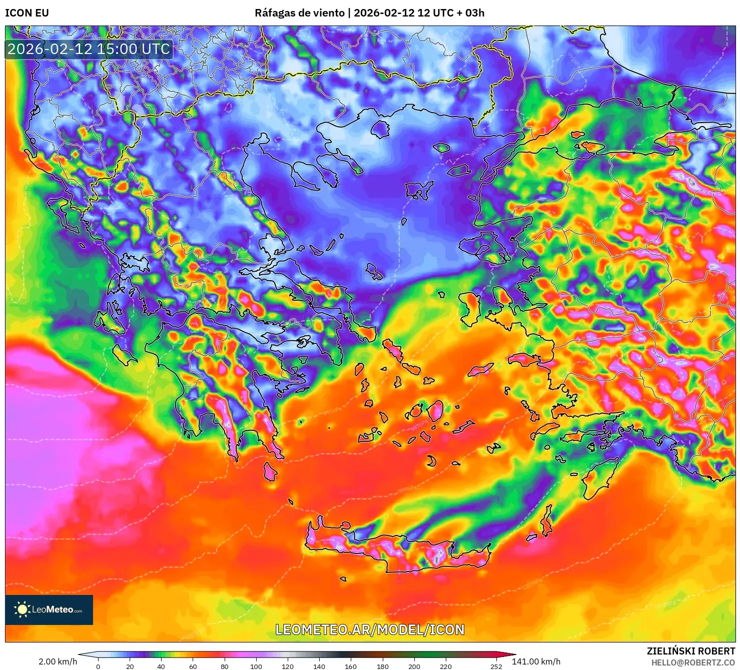 ICON model - Grecia, Ráfagas de viento