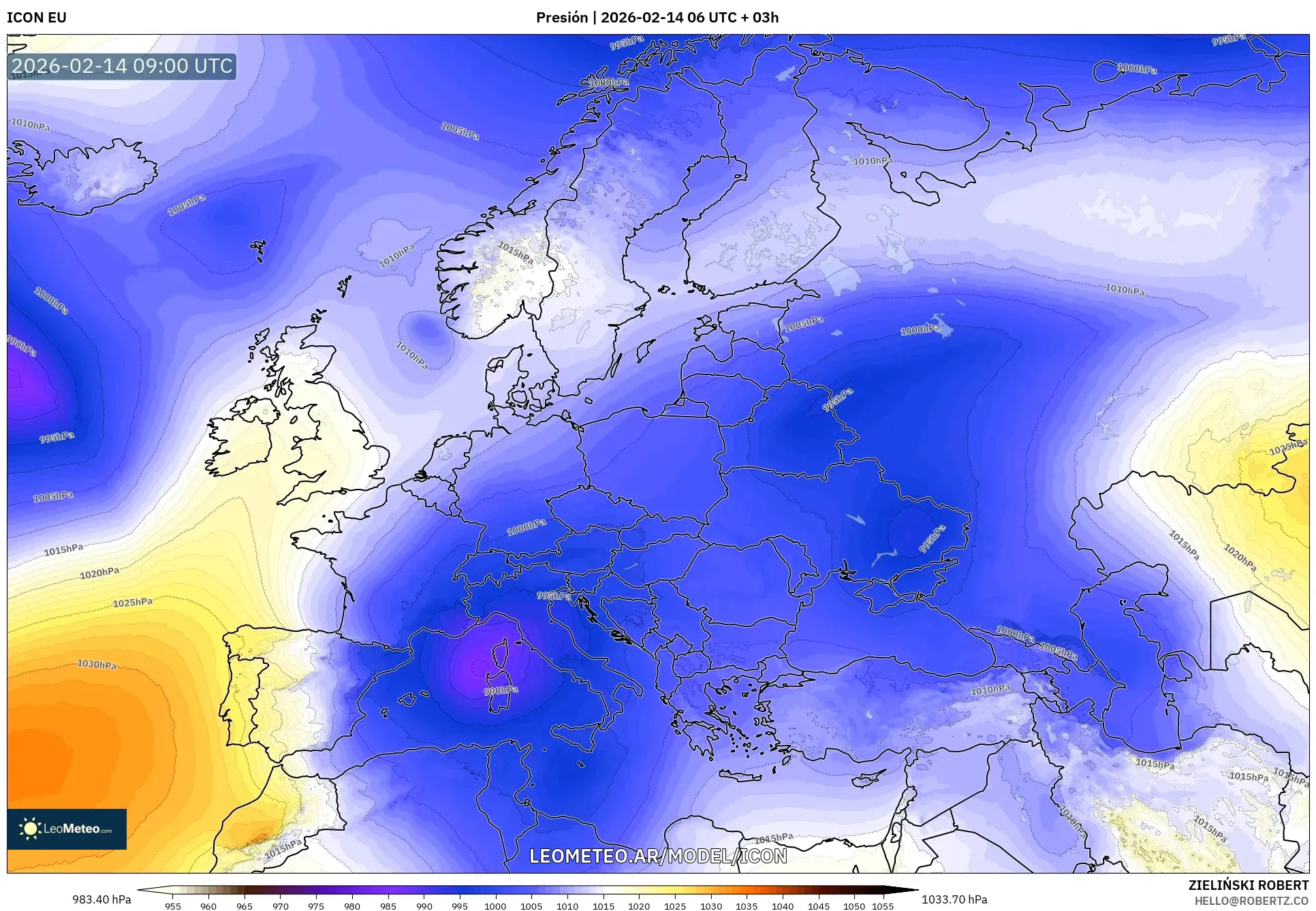 ICON model - Europa, Presión