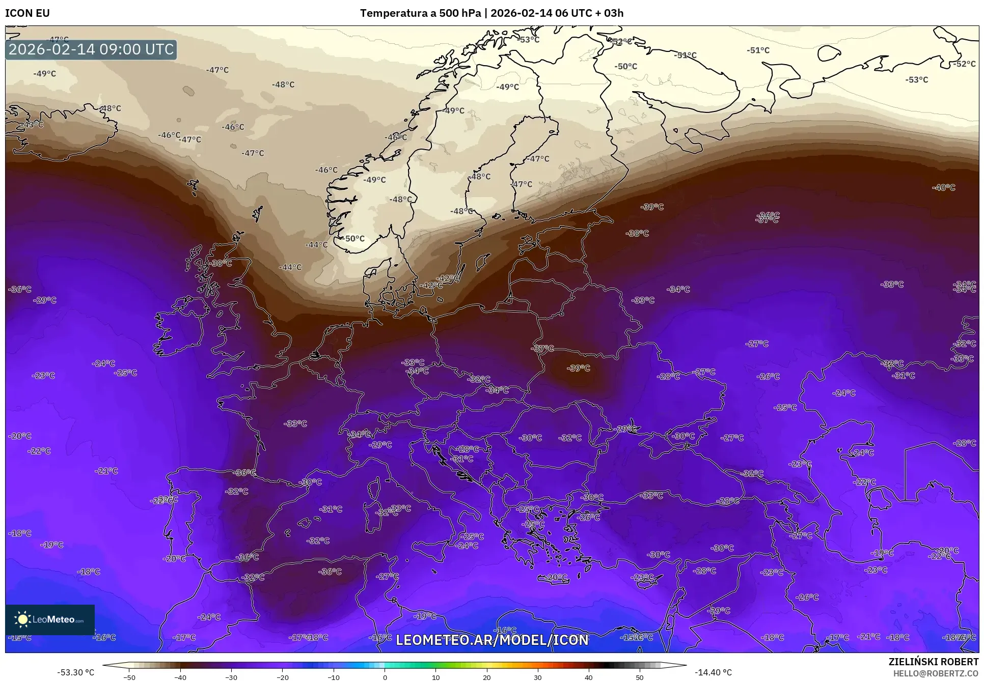 ICON model - Europa, Temperatura a 500 hPa