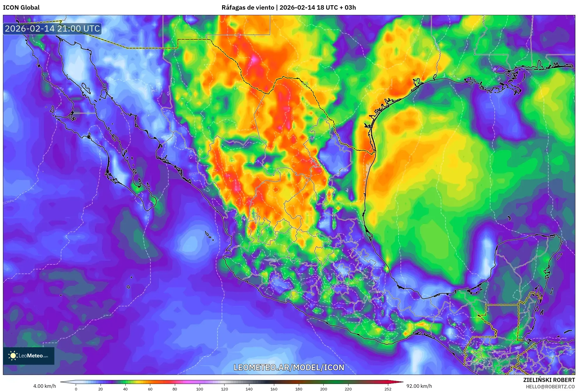 ICON model - México, Ráfagas de viento