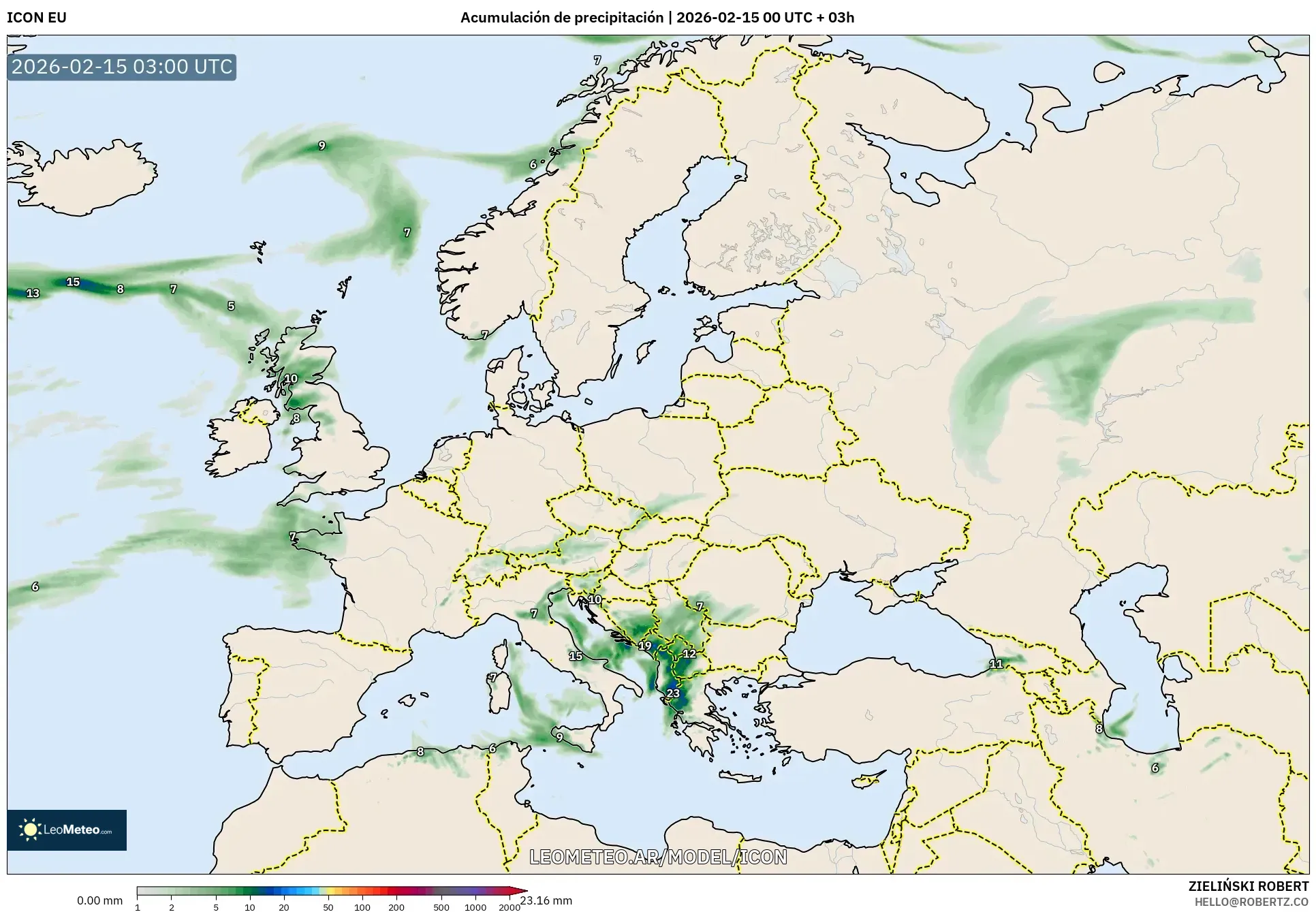 ICON model - Europa, Acumulación de precipitación