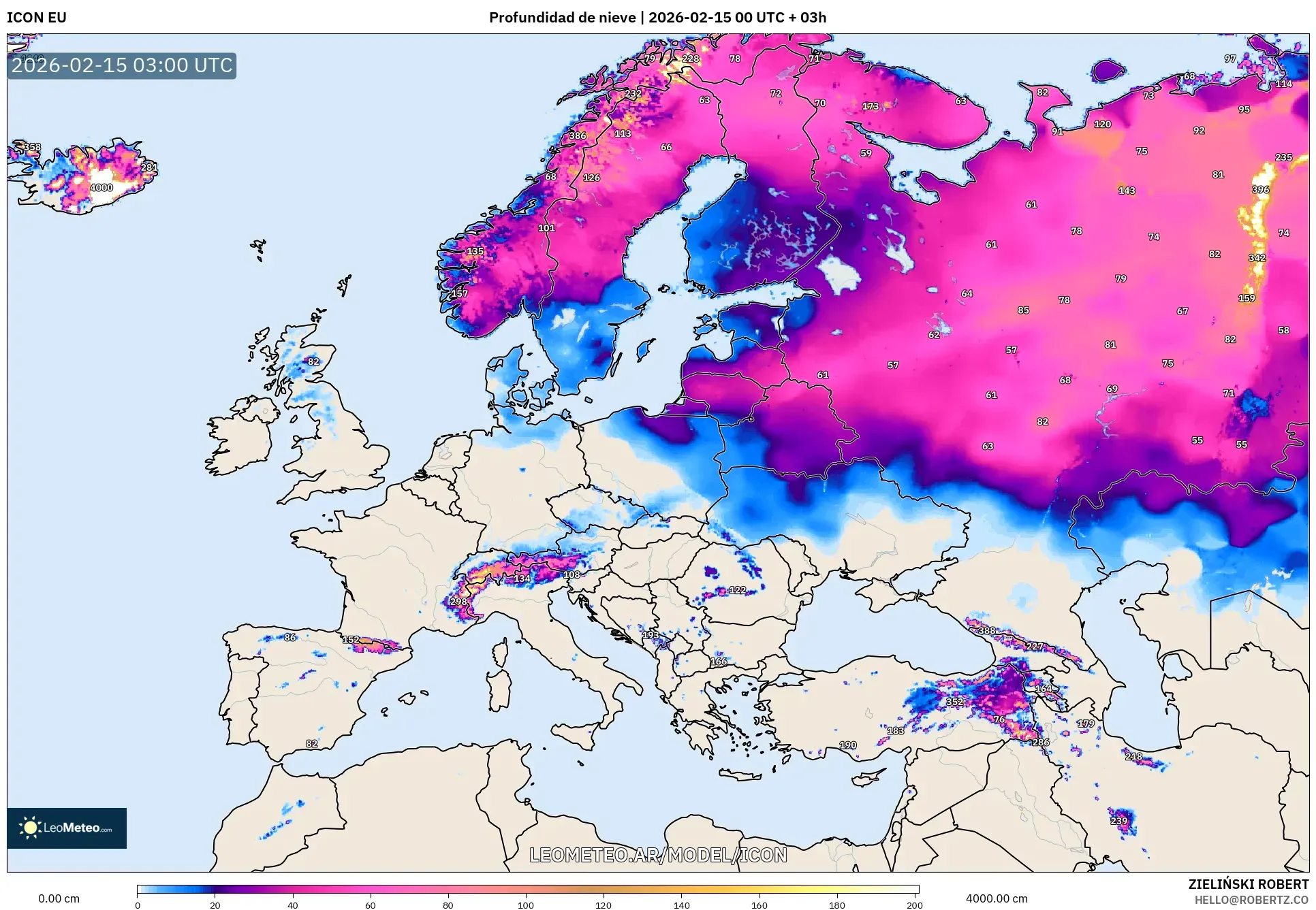 ICON model - Europa, Profundidad de nieve