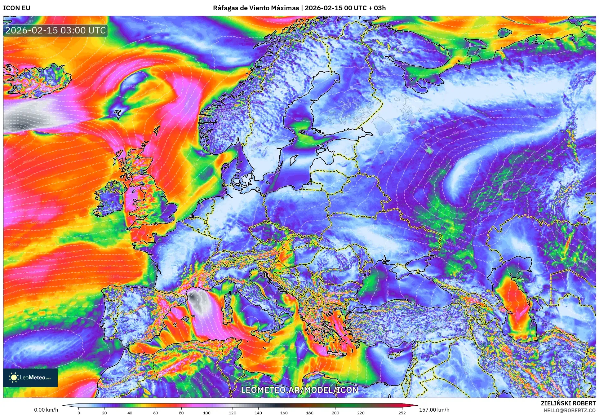 ICON model - Europa, Ráfagas de Viento Máximas
