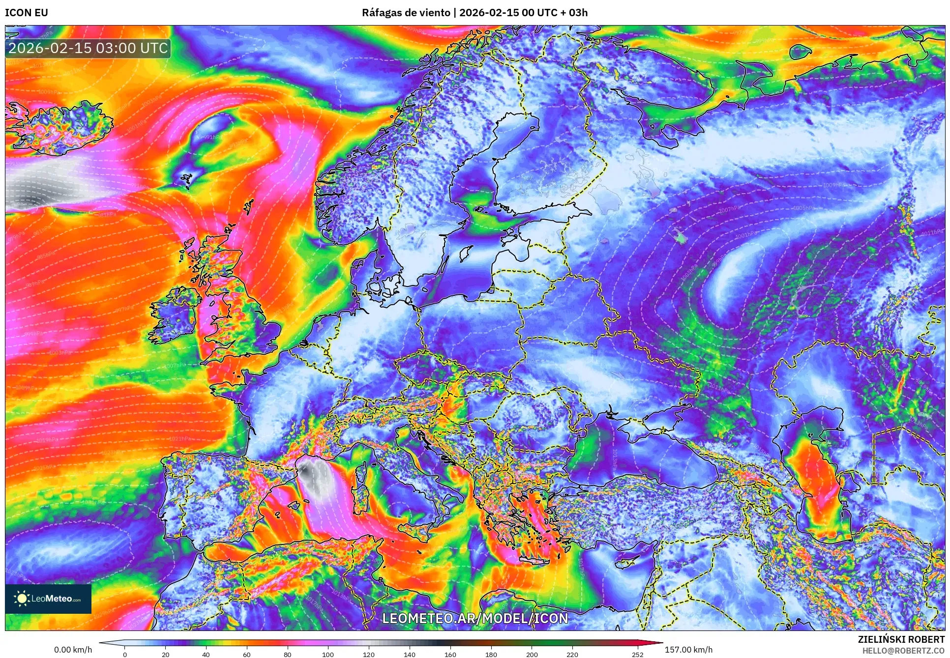 ICON model - Europa, Ráfagas de viento
