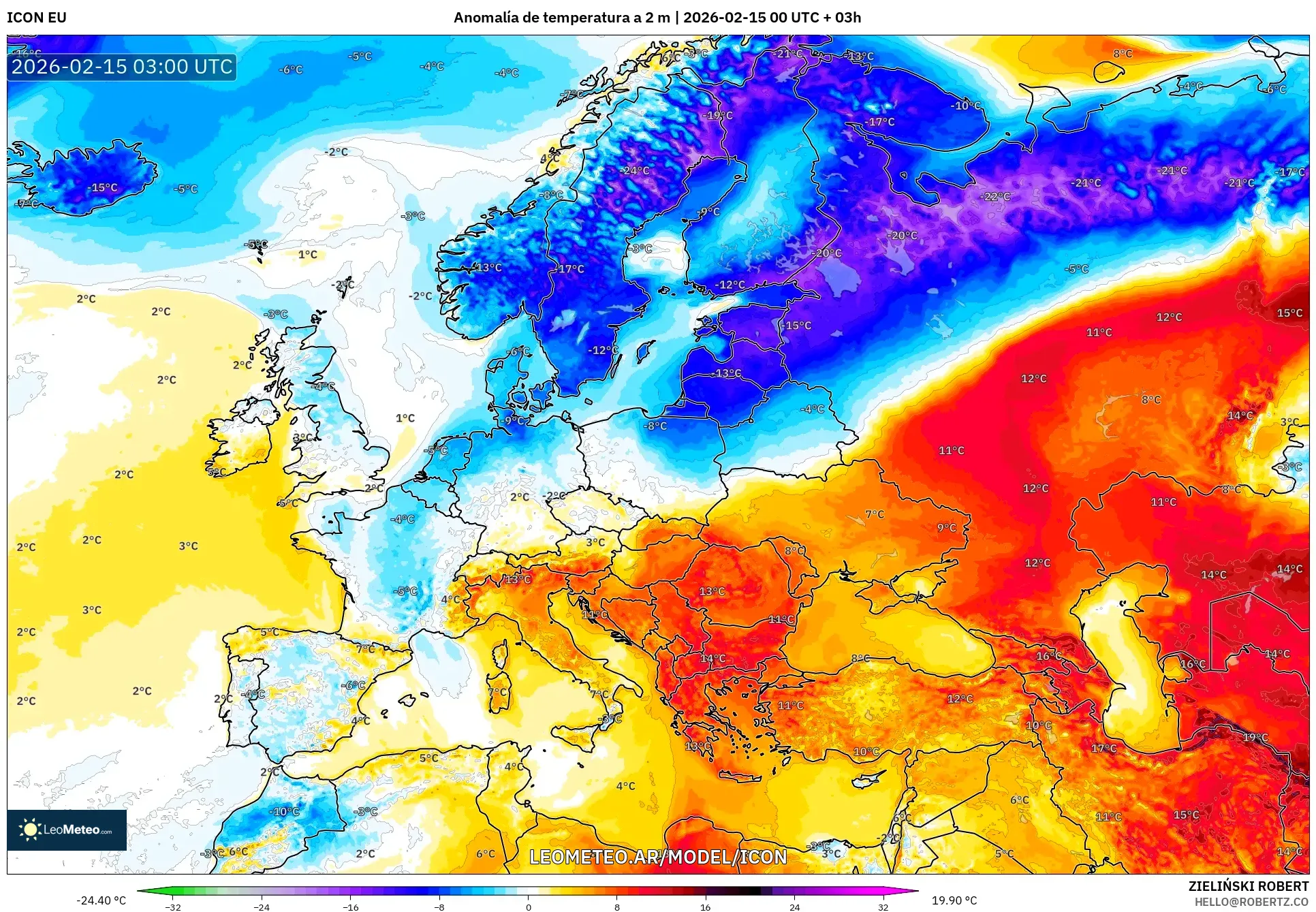 ICON model - Europa, Anomalía de temperatura a 2 m