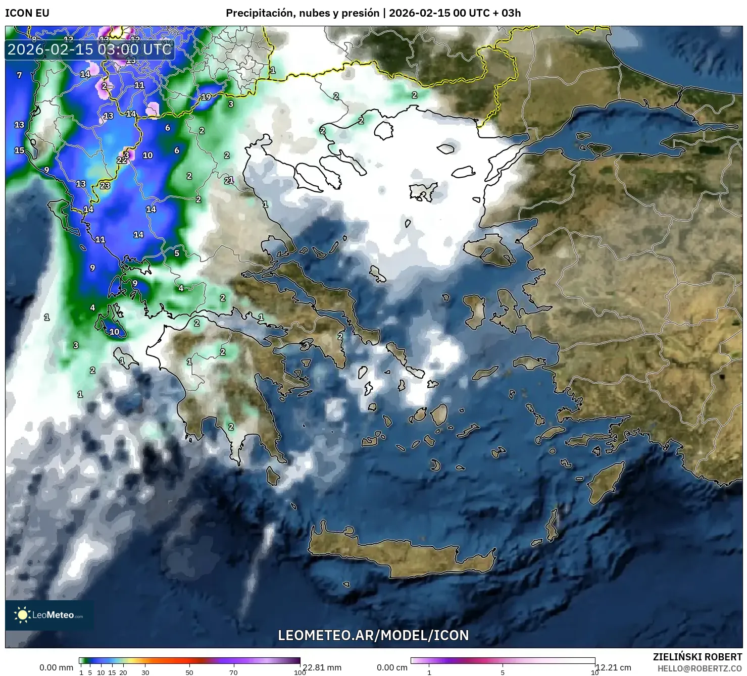 ICON model - Grecia, Precipitación, nubes y presión
