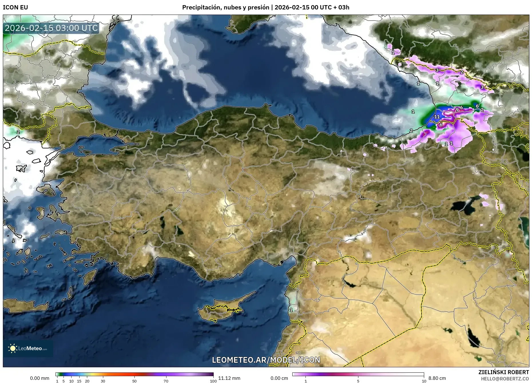 ICON model - Turquía, Precipitación, nubes y presión
