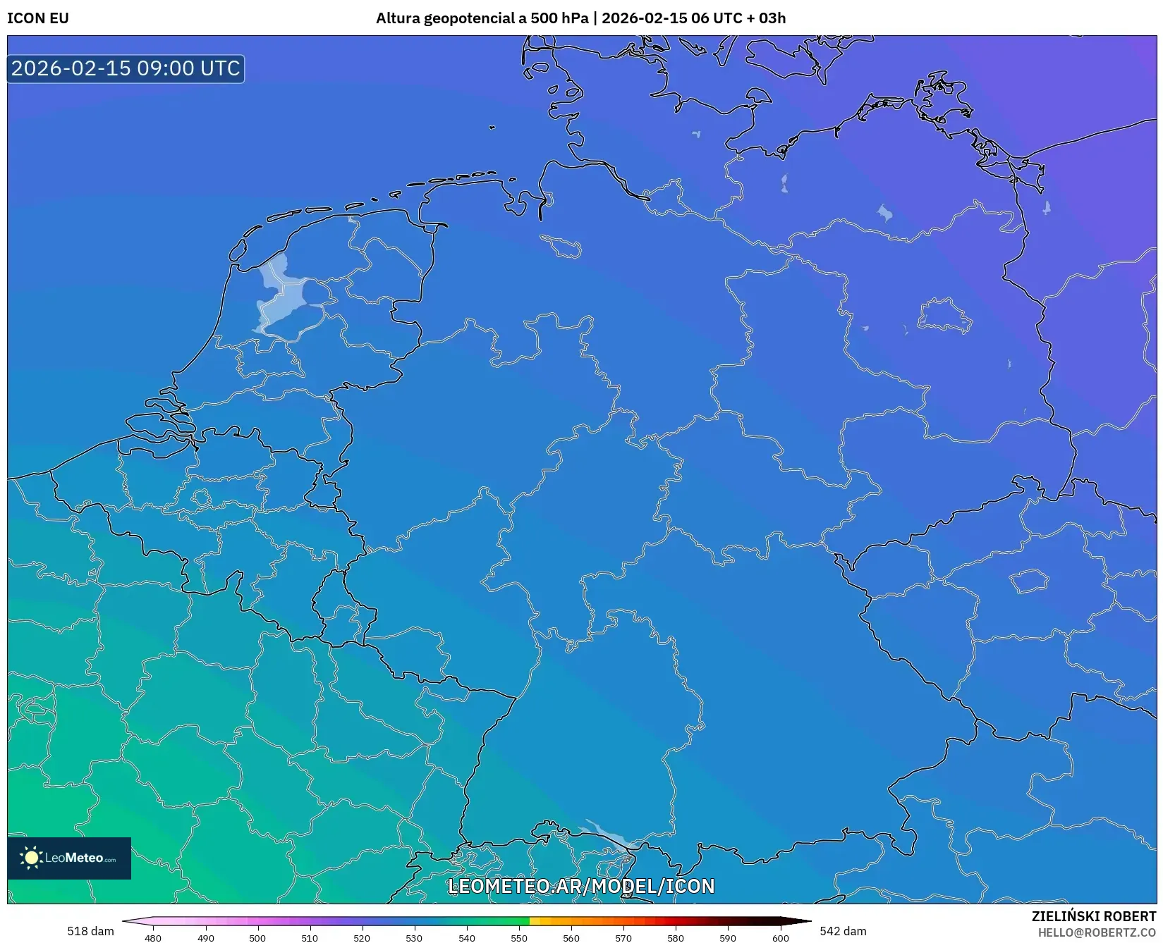 ICON model - Alemania, Altura geopotencial a 500 hPa