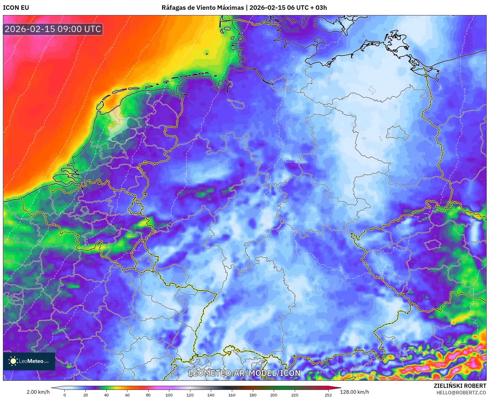 ICON model - Alemania, Ráfagas de Viento Máximas