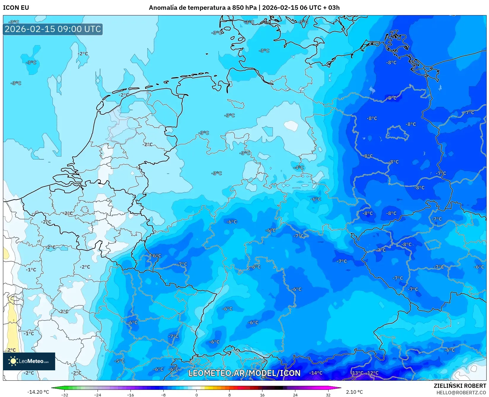 ICON model - Alemania, Anomalía de temperatura a 850 hPa