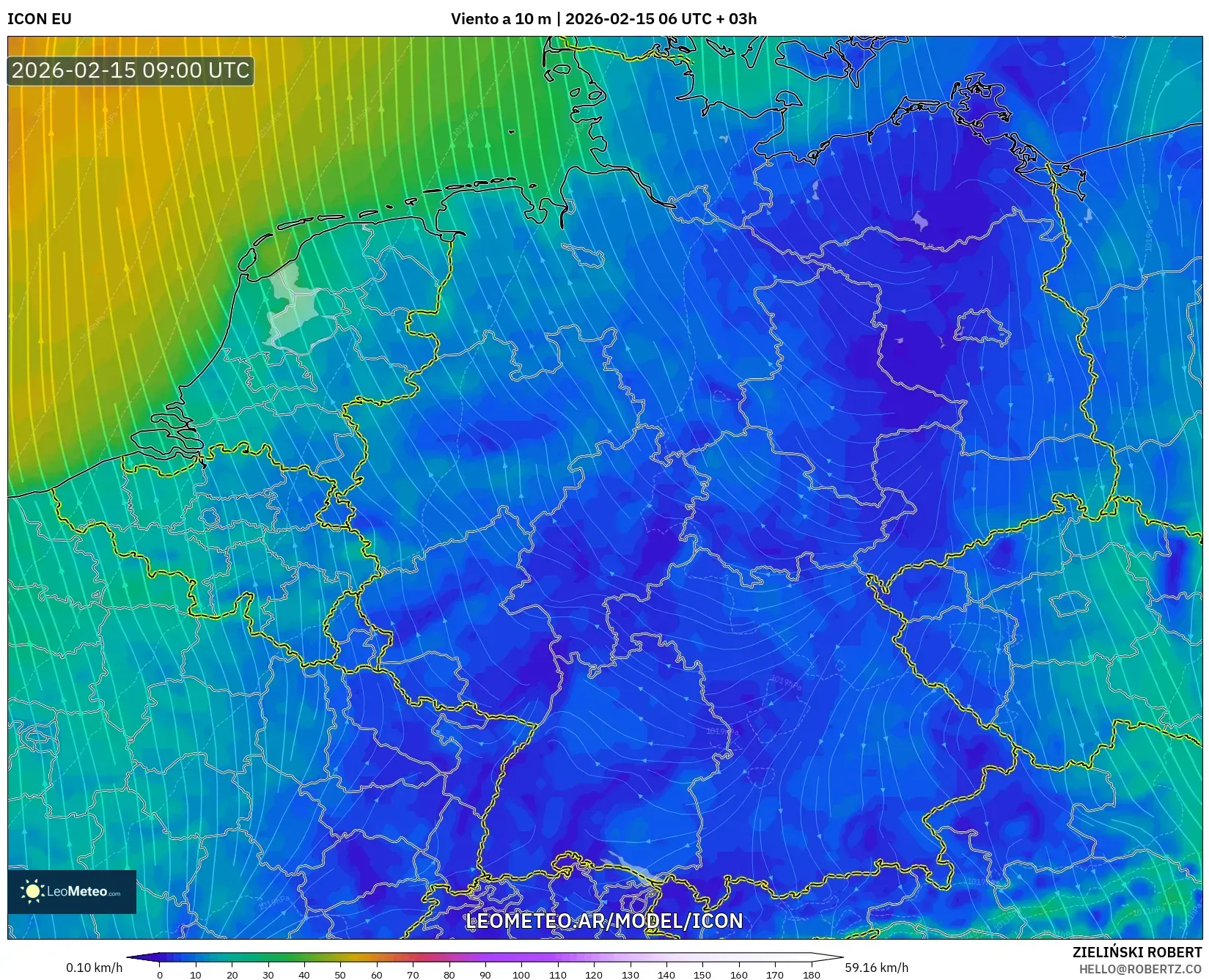 ICON model - Alemania, Viento a 10 m