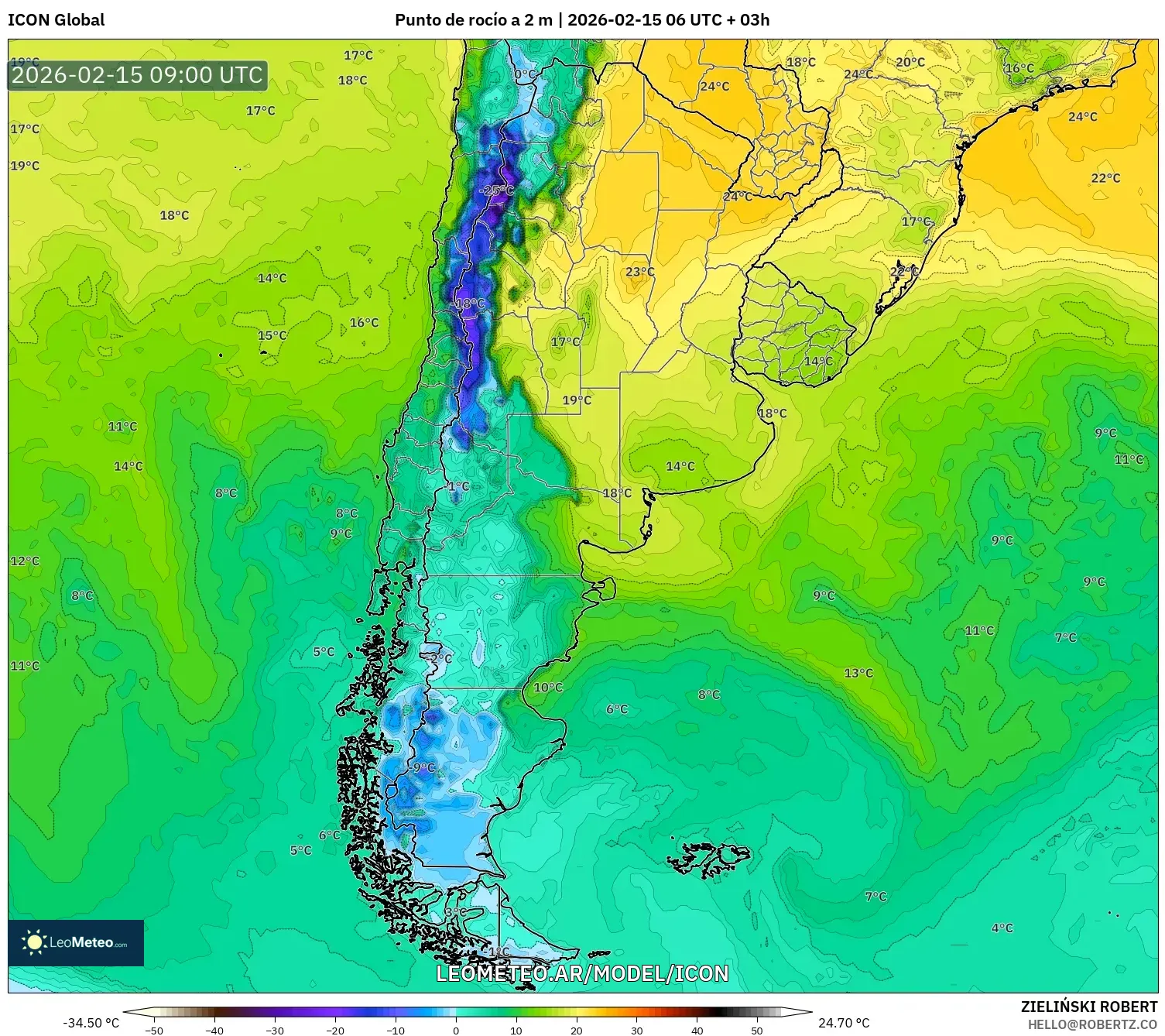 ICON model - Argentina, Punto de rocío a 2 m