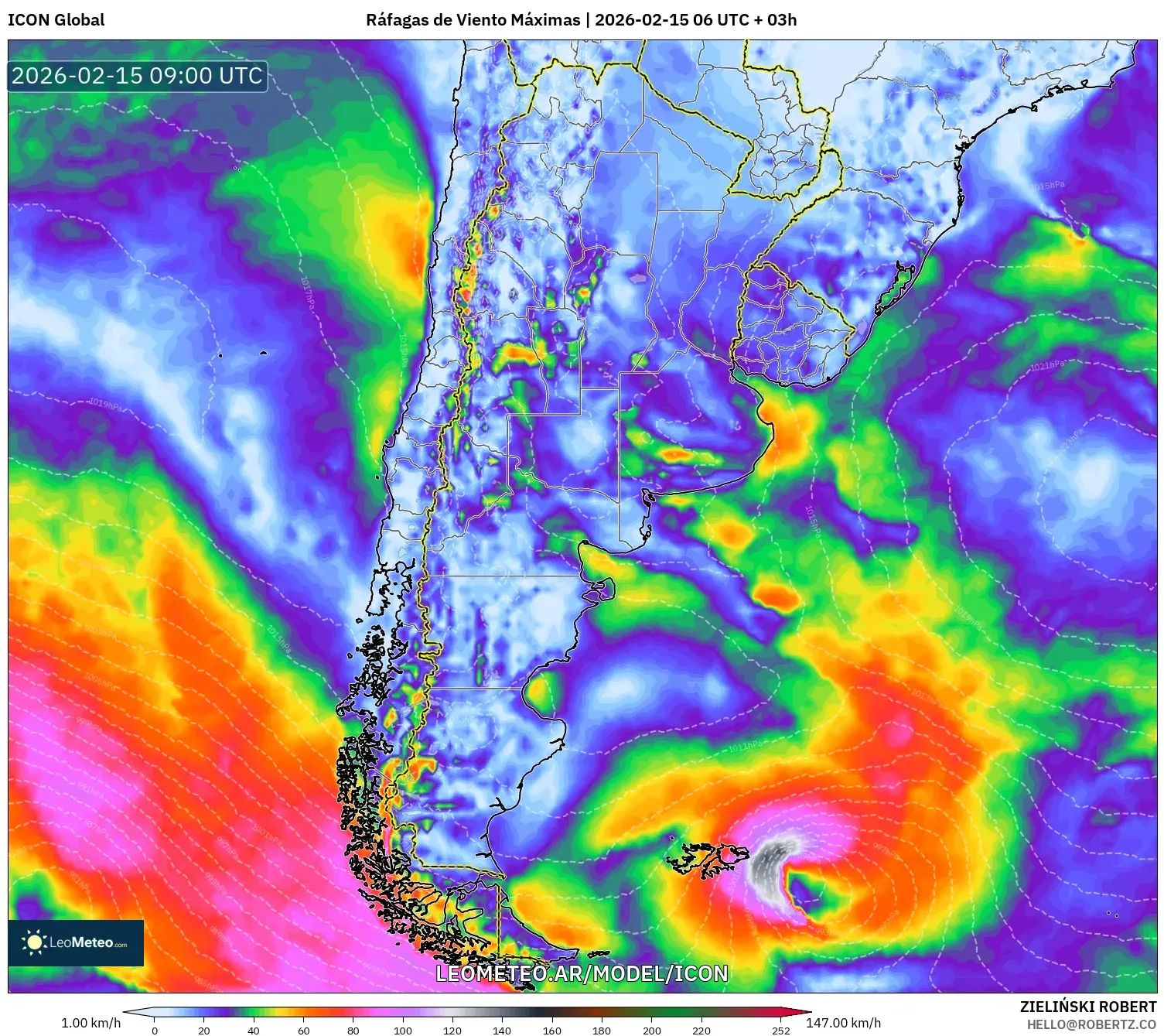 ICON model - Argentina, Ráfagas de Viento Máximas