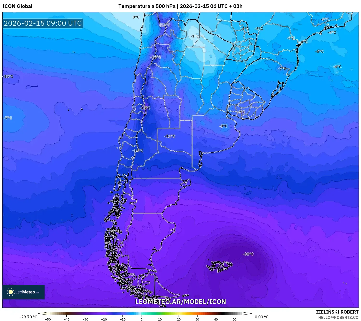 ICON model - Argentina, Temperatura a 500 hPa