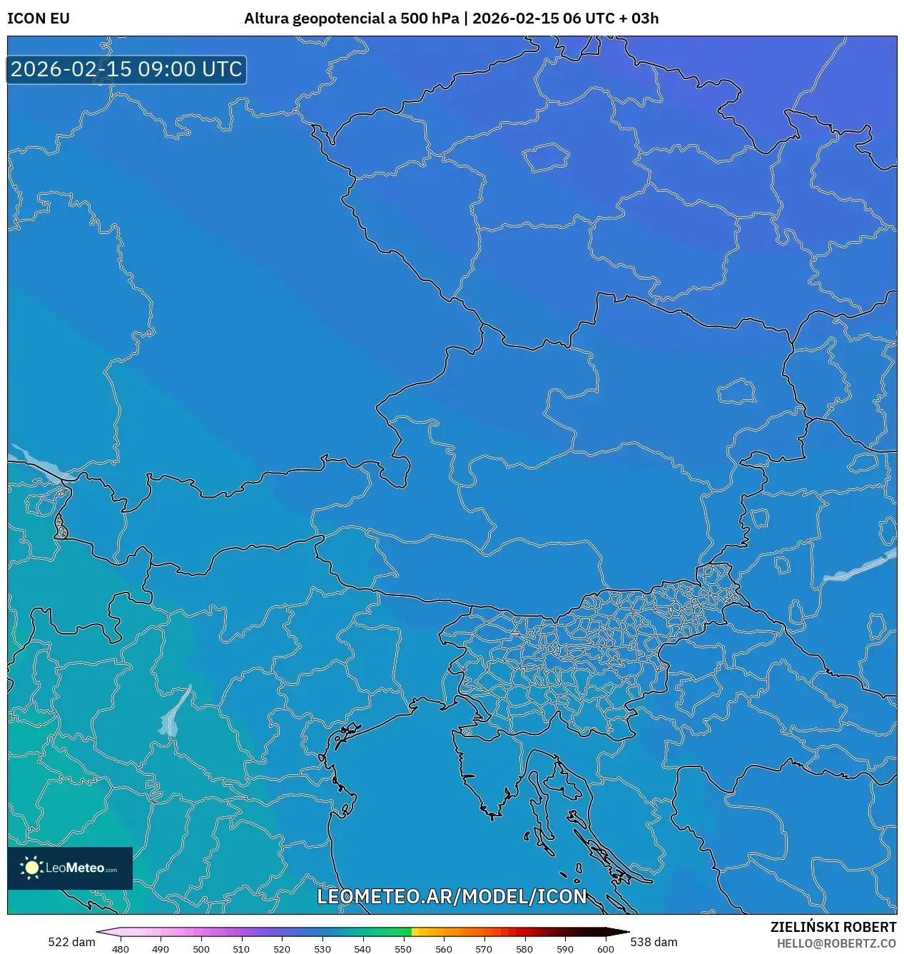 ICON model - Austria, Altura geopotencial a 500 hPa
