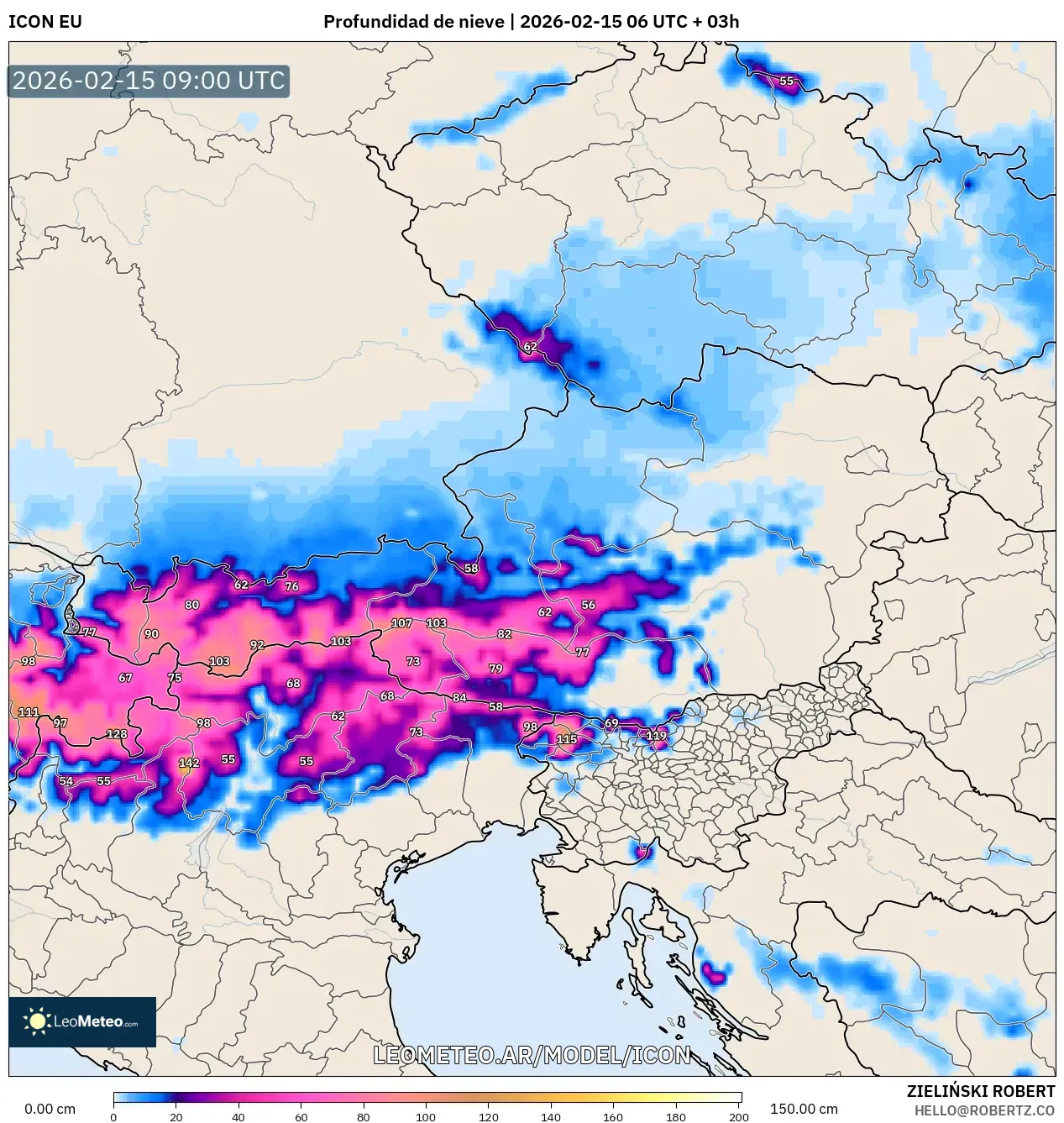 ICON model - Austria, Profundidad de nieve