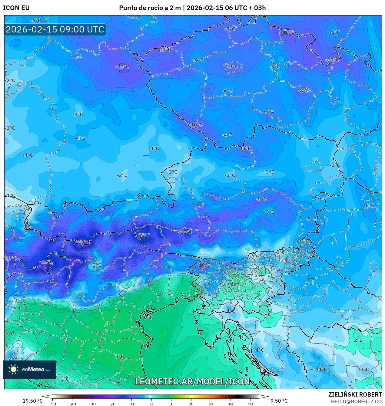ICON model - Austria, Punto de rocío a 2 m