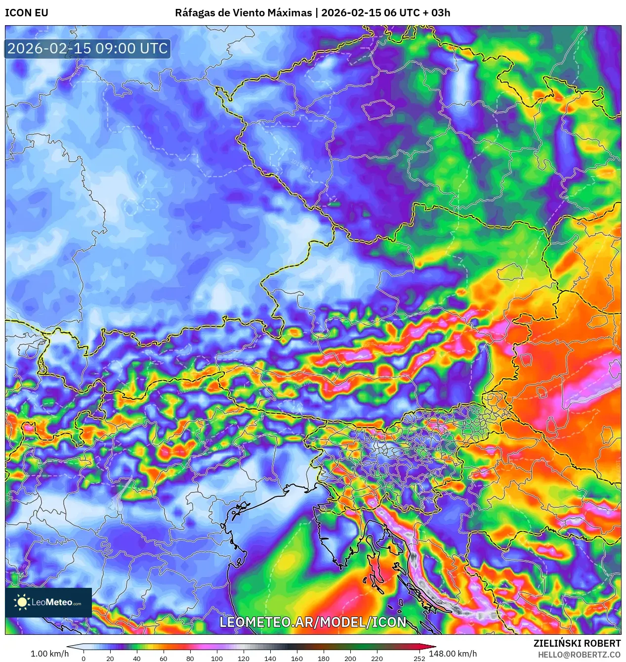 ICON model - Austria, Ráfagas de Viento Máximas
