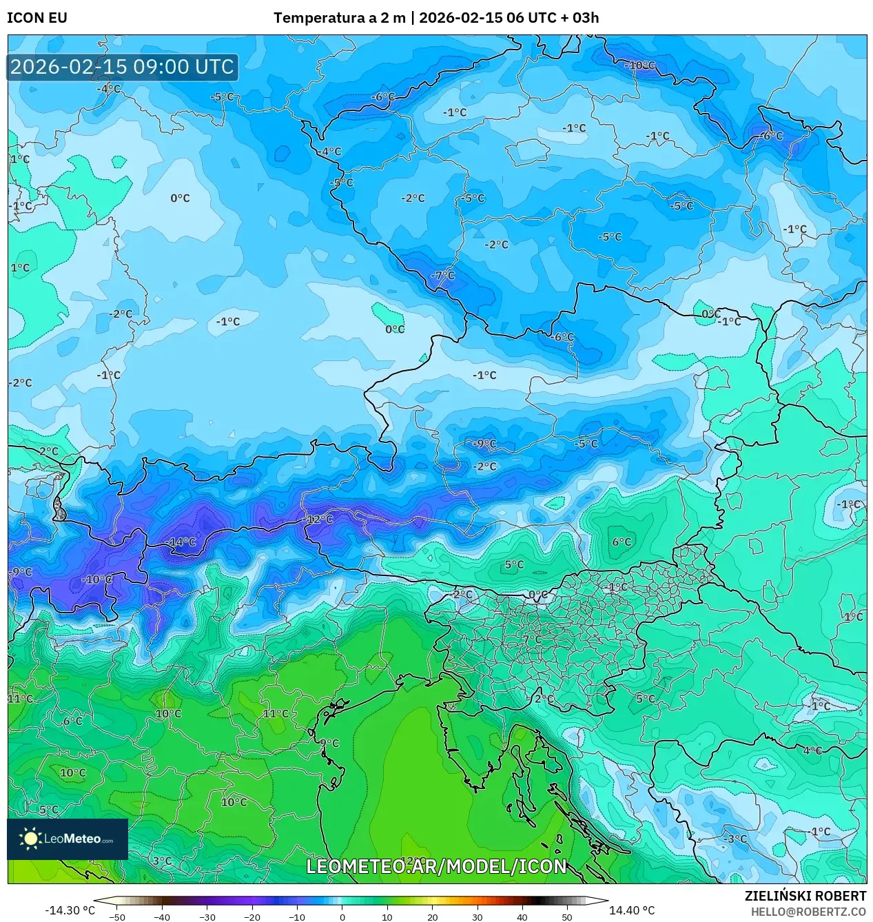 ICON model - Austria, Temperatura a 2 m