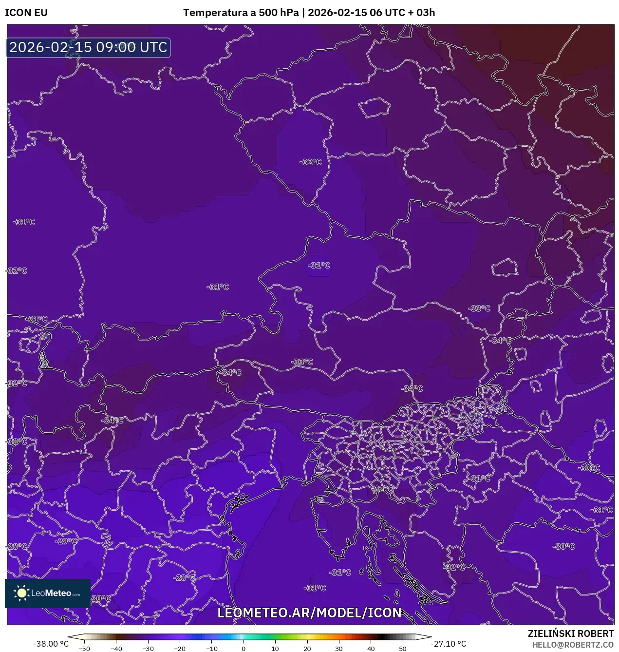 ICON model - Austria, Temperatura a 500 hPa