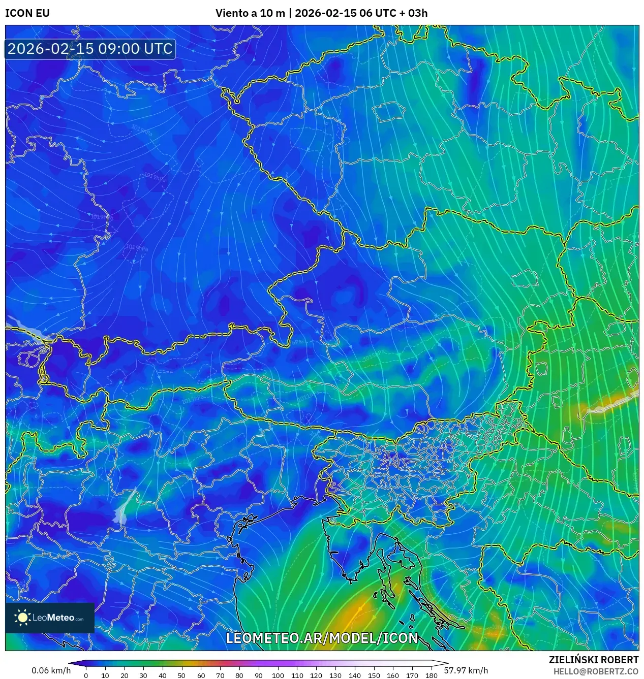 ICON model - Austria, Viento a 10 m