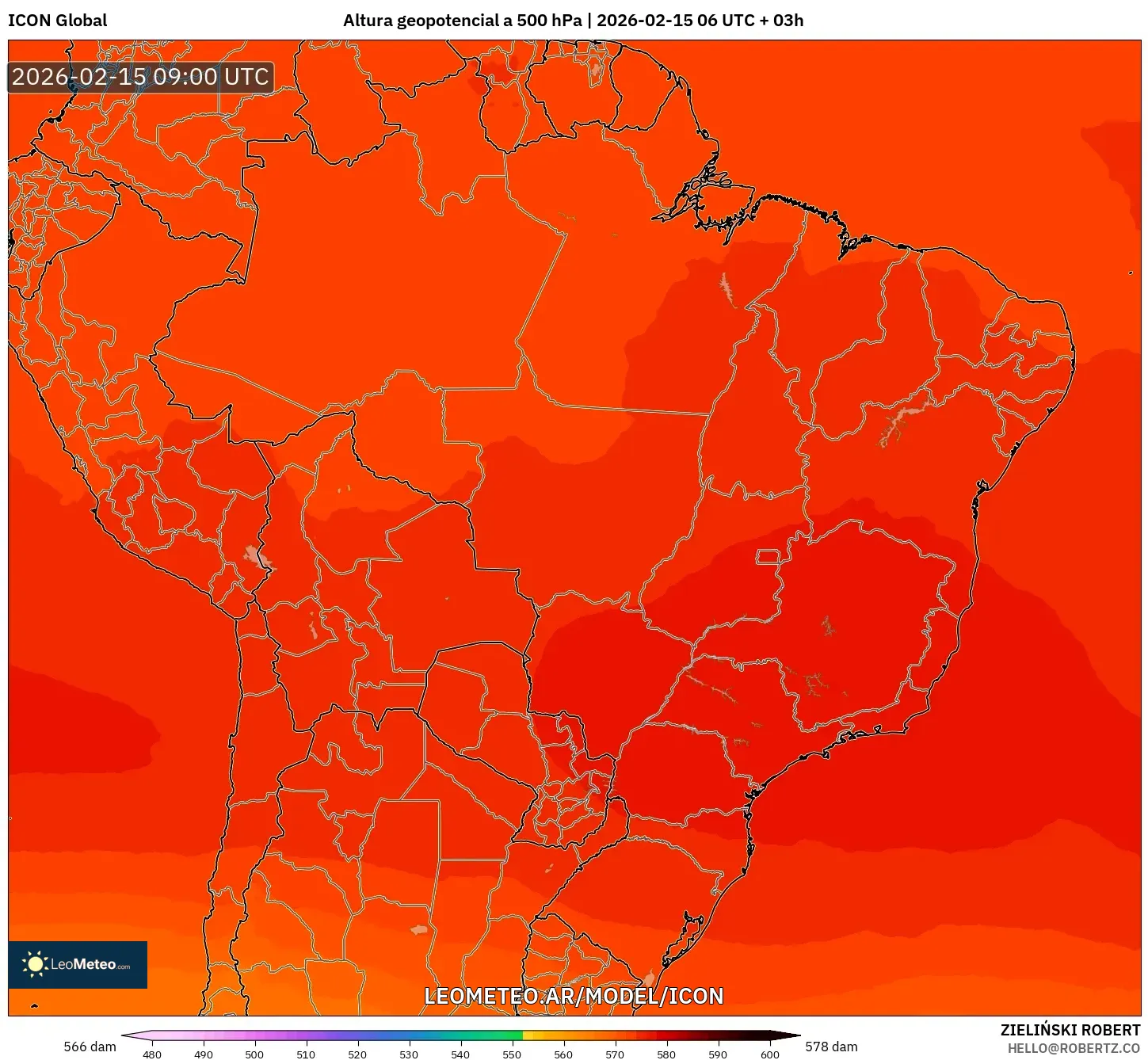 ICON model - Brasil, Altura geopotencial a 500 hPa