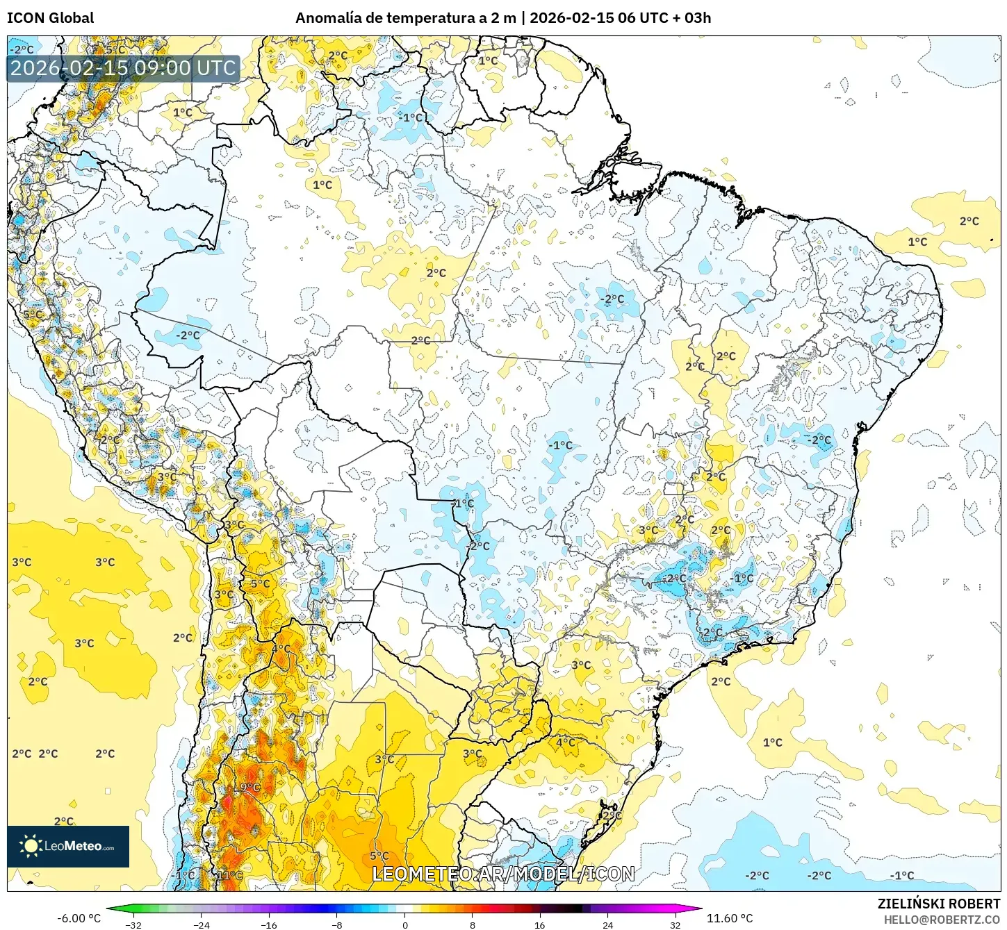 ICON model - Brasil, Anomalía de temperatura a 2 m