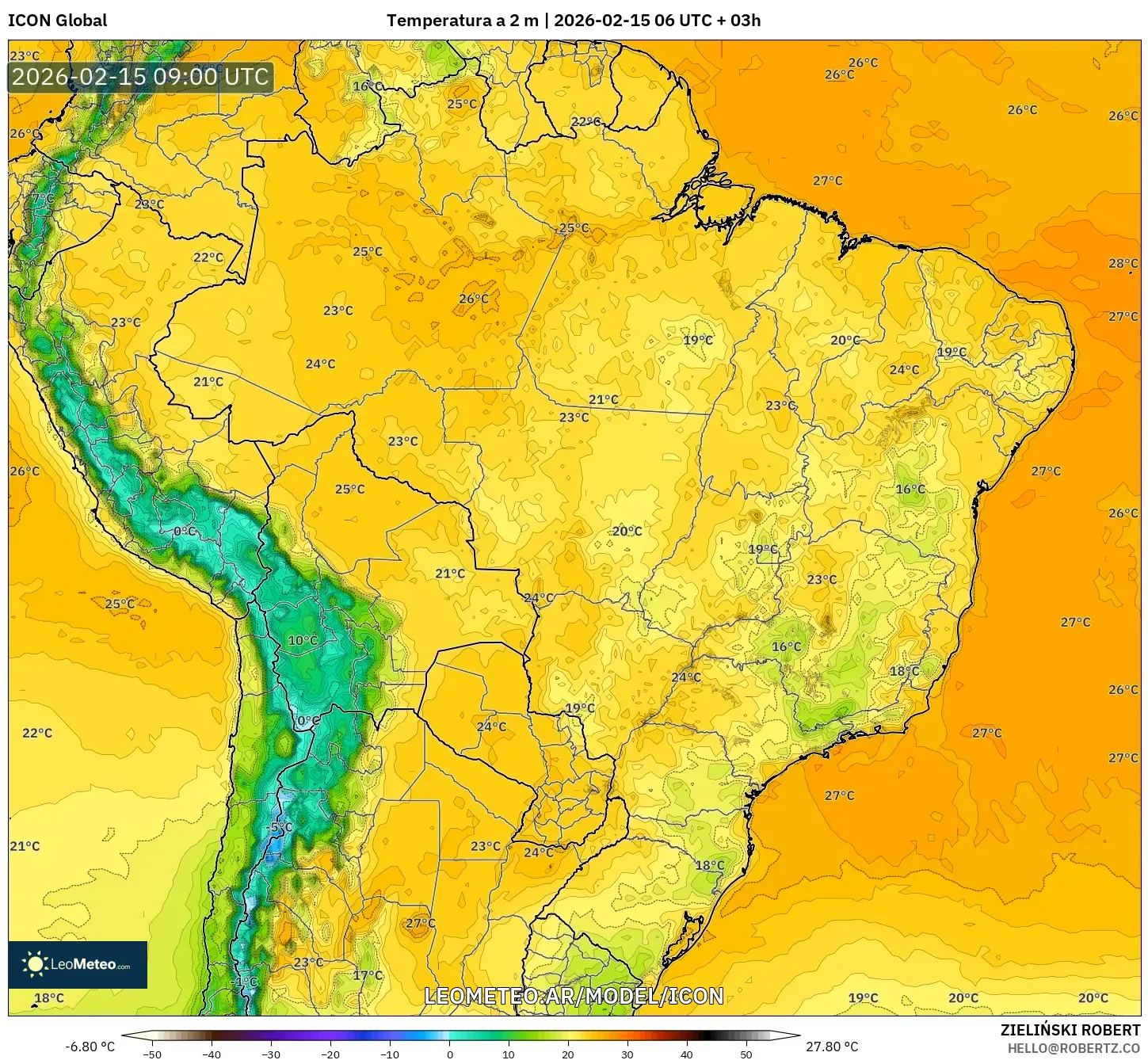 ICON model - Brasil, Temperatura a 2 m