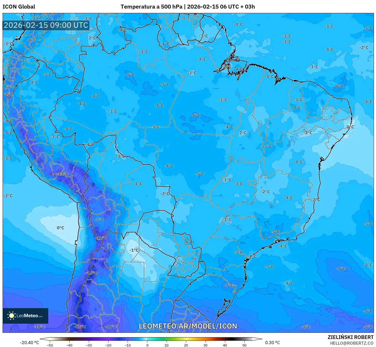 ICON model - Brasil, Temperatura a 500 hPa