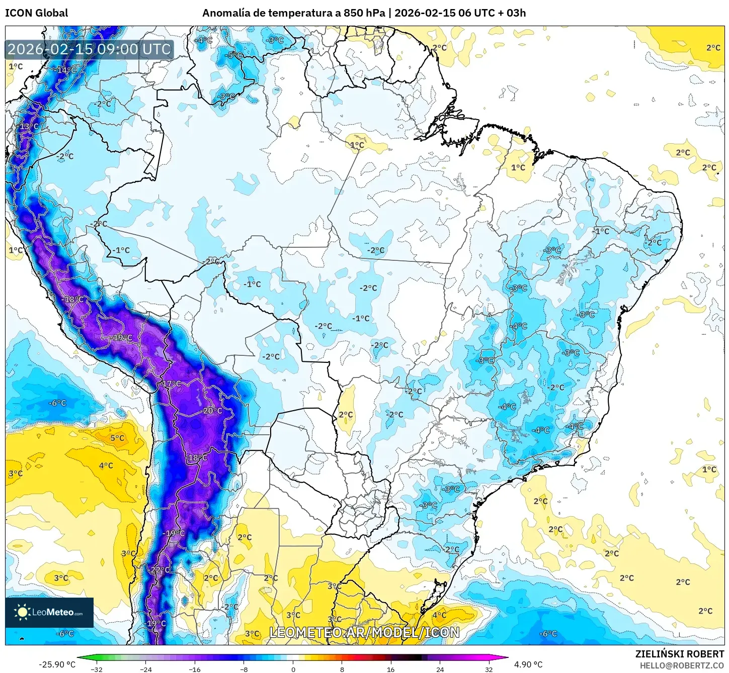 ICON model - Brasil, Anomalía de temperatura a 850 hPa